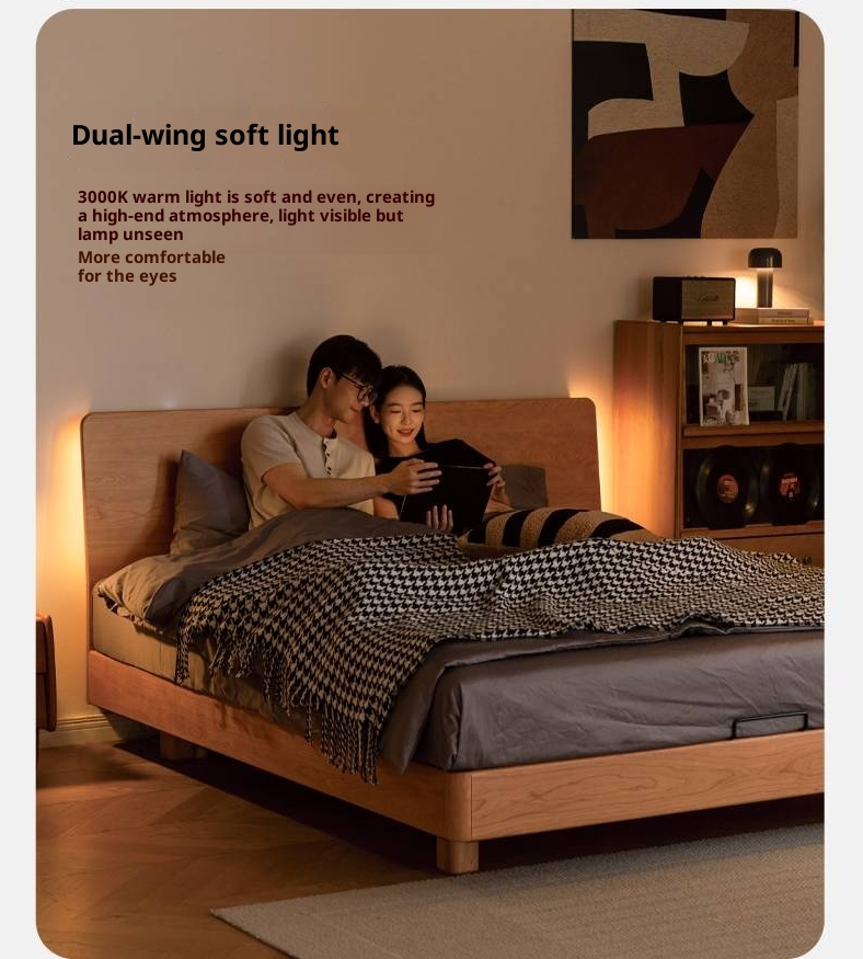 Cherry Solid Wood Suspended Bed with Light