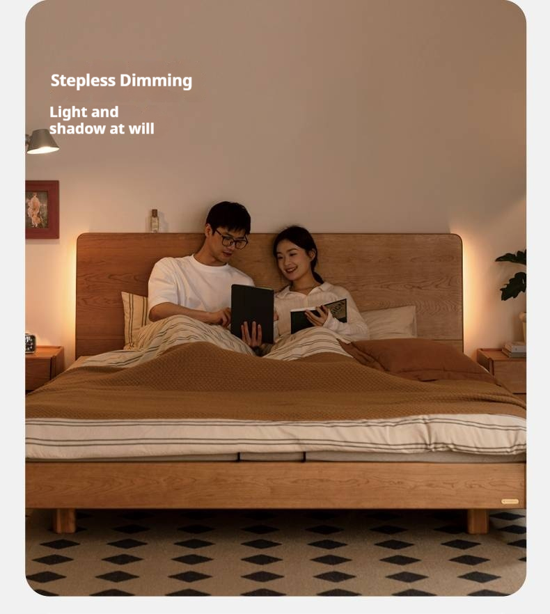 Cherry Solid Wood Suspended Bed with Light