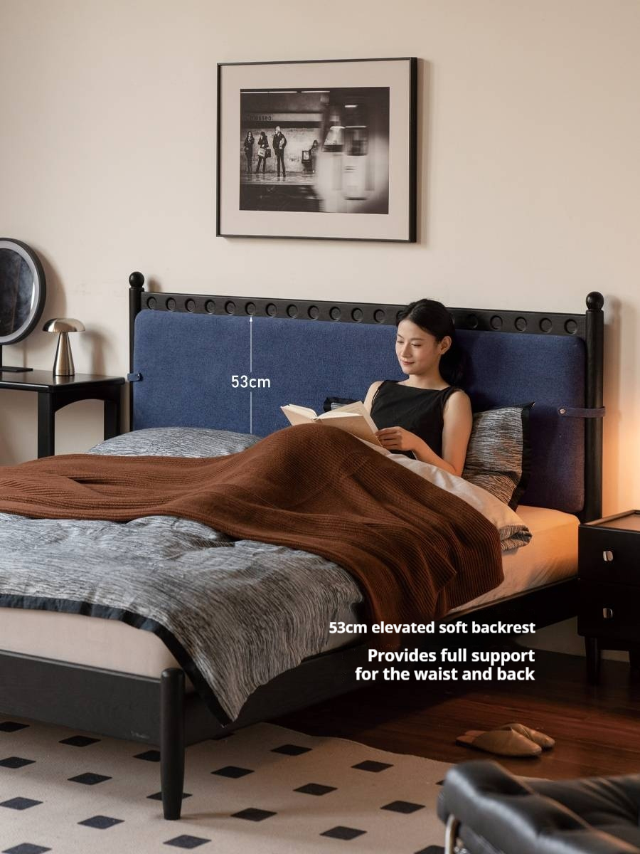 Ash Solid Wood Bed – Bauhaus Style with Soft Leather Upholstery