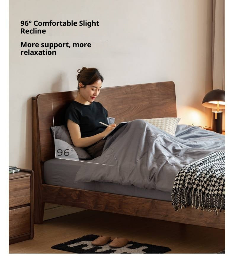 Black Walnut, Golden Sandalwood Solid Wood Italian Style Light Luxury Bed
