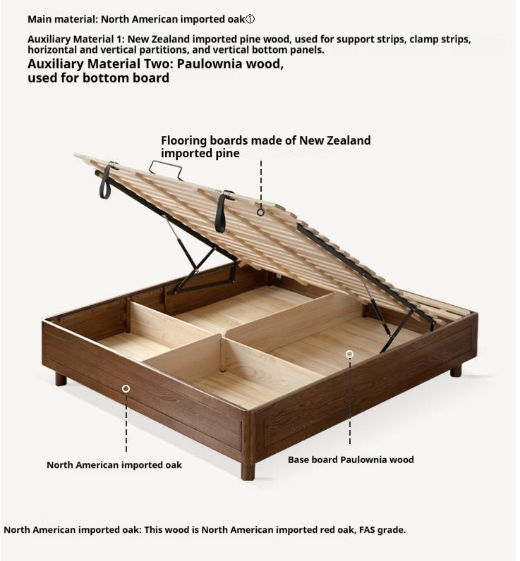 Oak Solid Wood Modern Platform Bed, Headboard-Free Box Bed