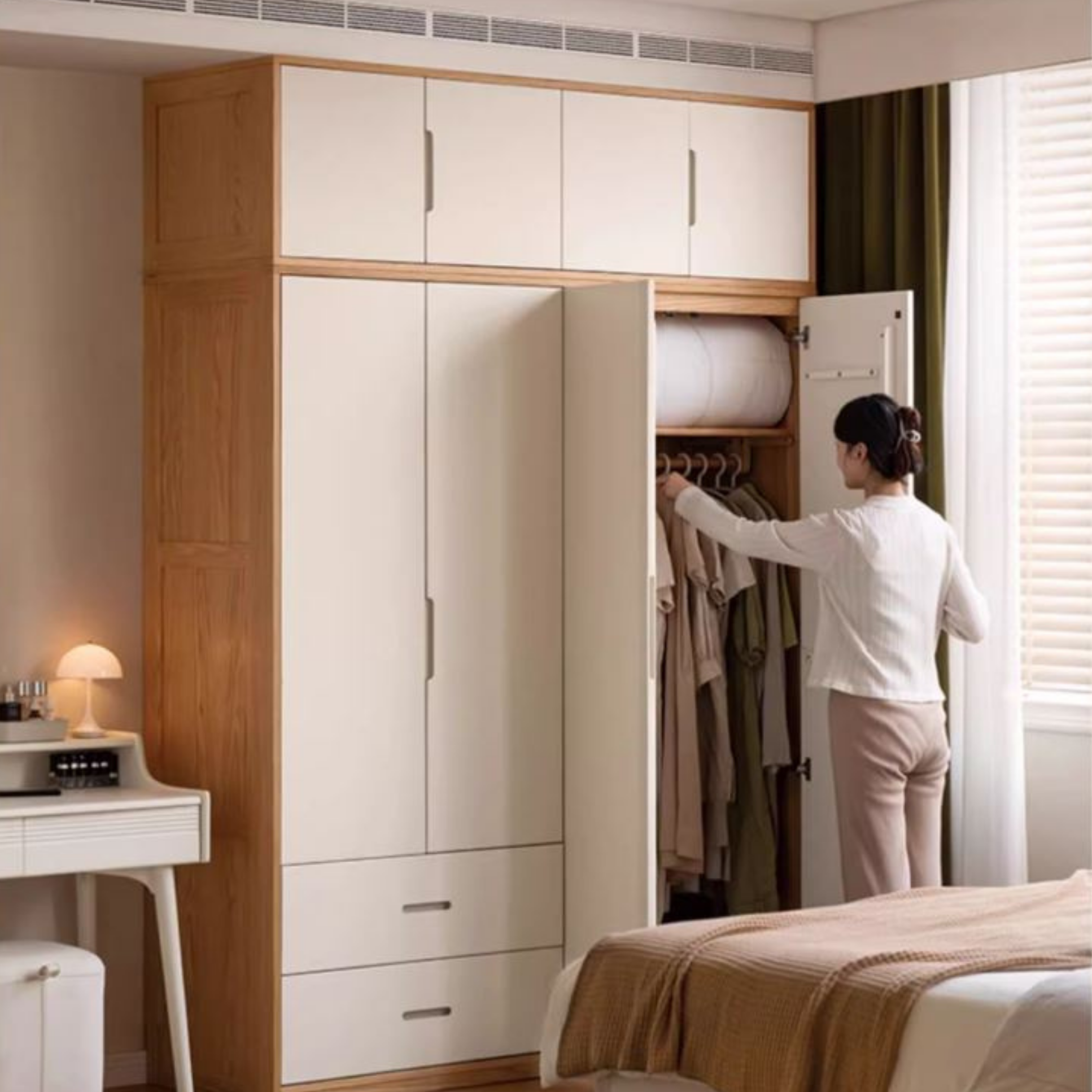 Oak Solid Wood Log Cream Style Wardrobe.