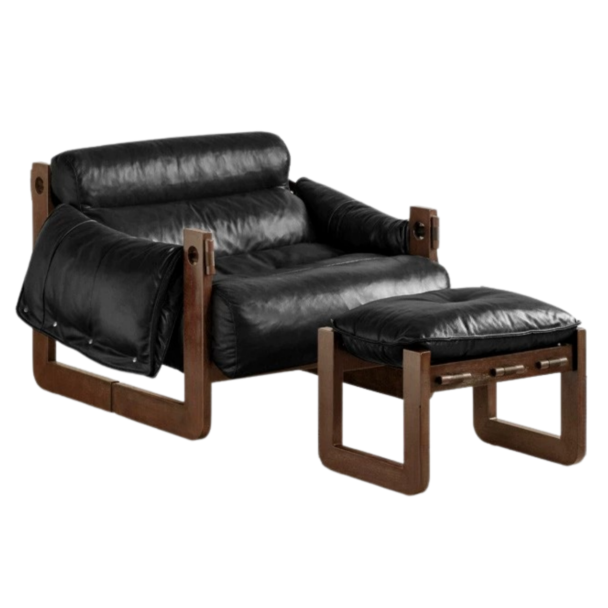 Genuine Leather Ash Solid Wood Sofa Chair, Mid-Century Style, Jersey Island Collection