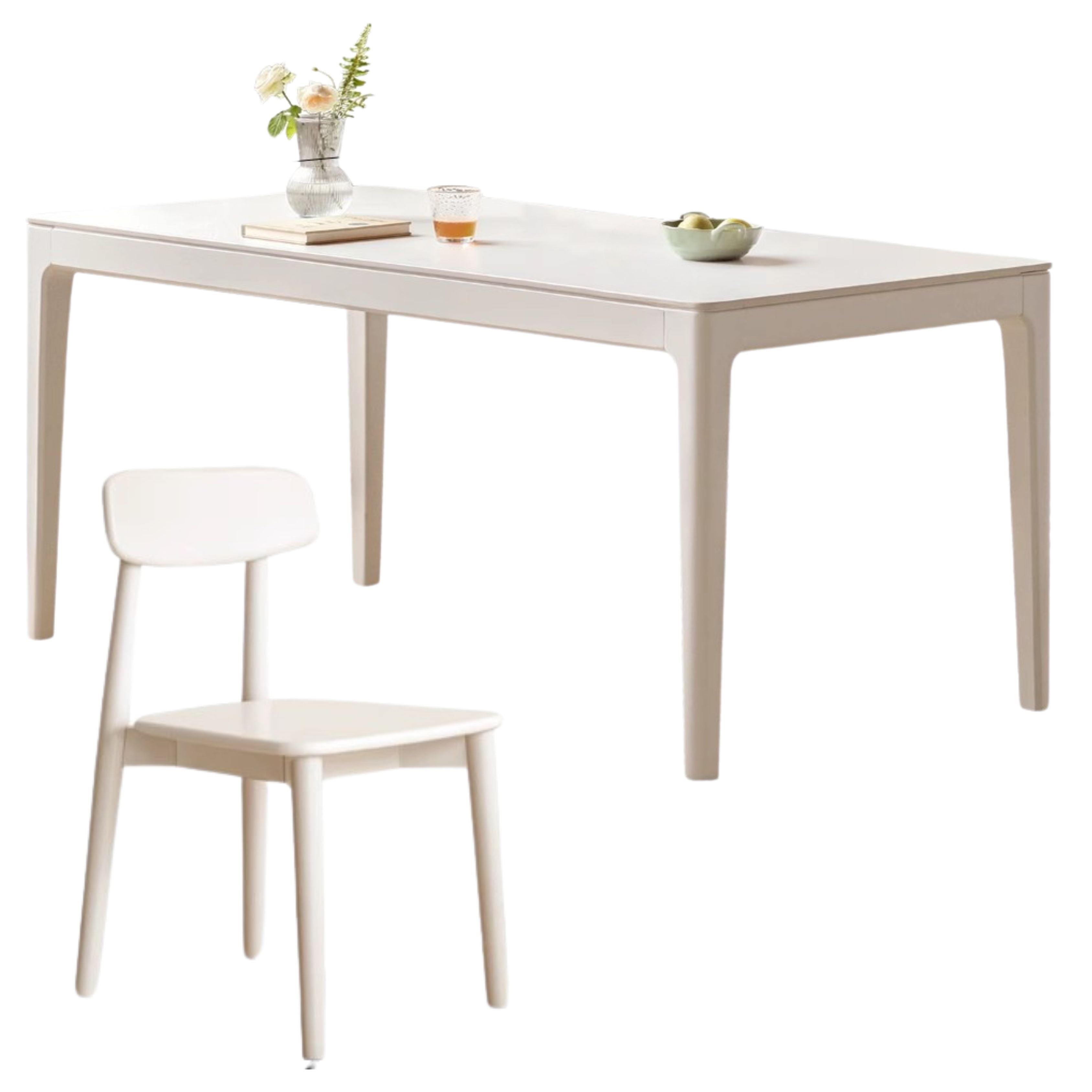 Birch Solid Wood Rock Plate Dining Table White Cream