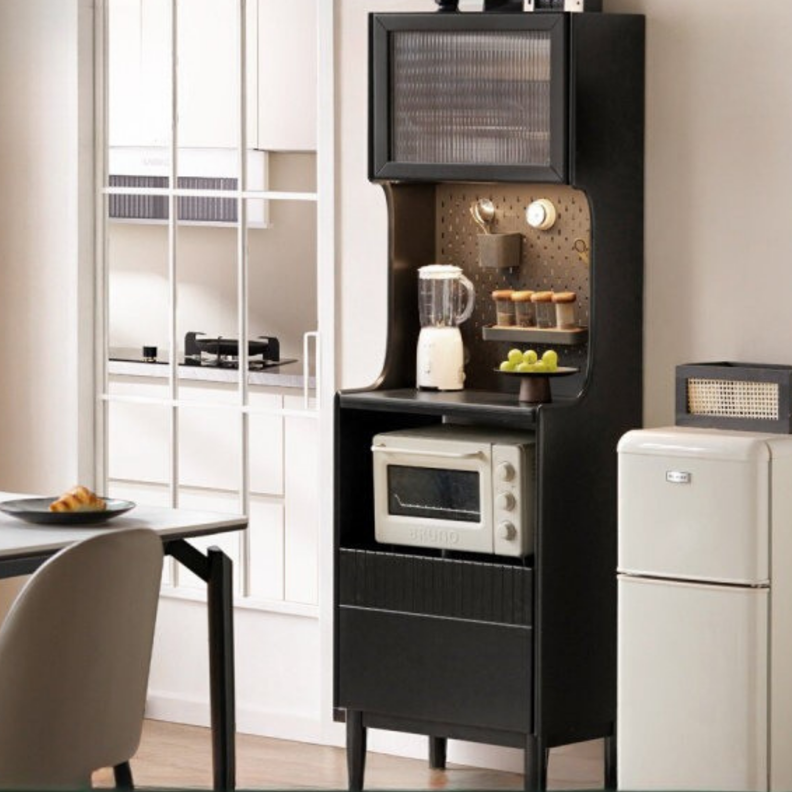 Solid RubberWood Minimalist Style Sideboard with Storage Cabinet