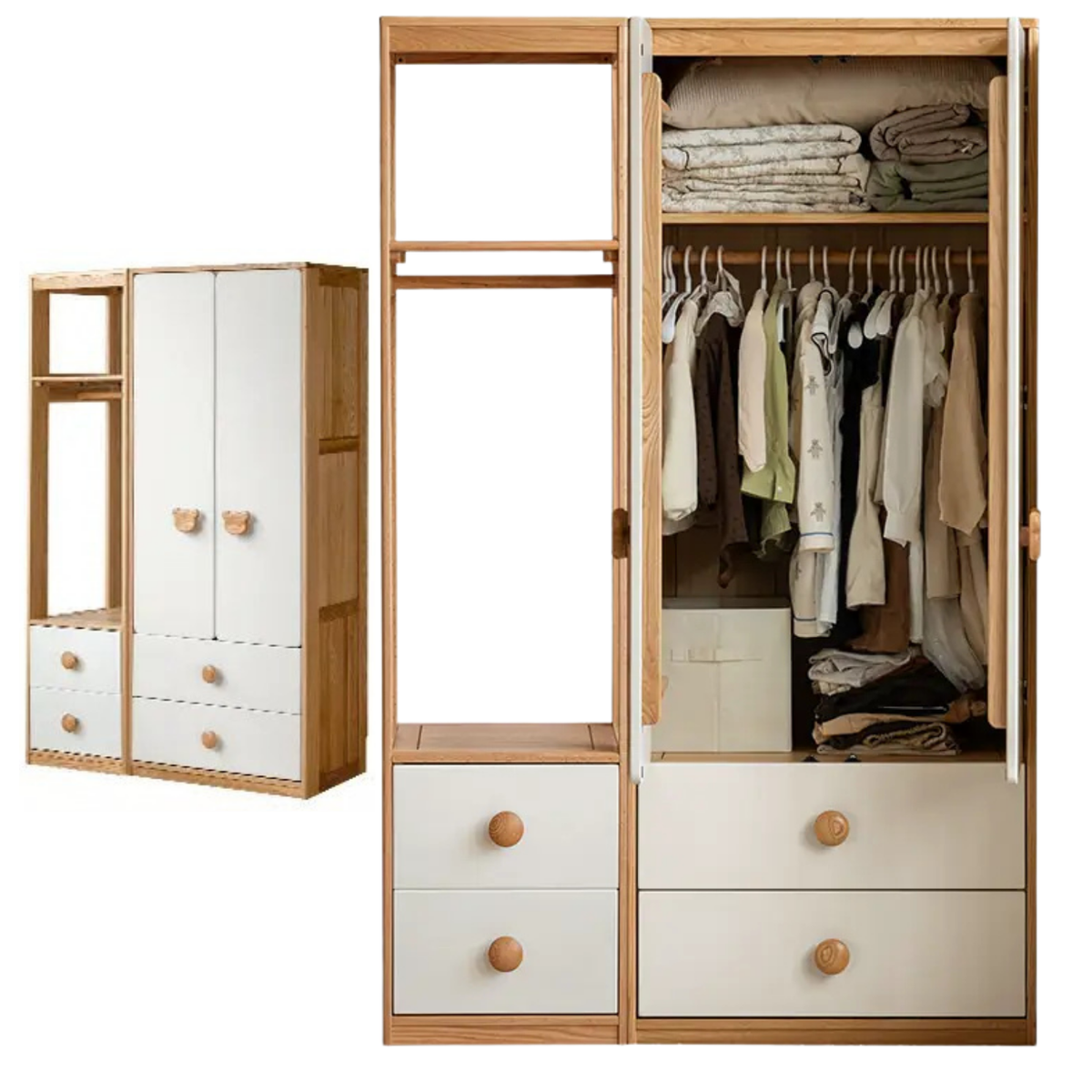 Oak Solid Wood Kids Wardrobe Combination