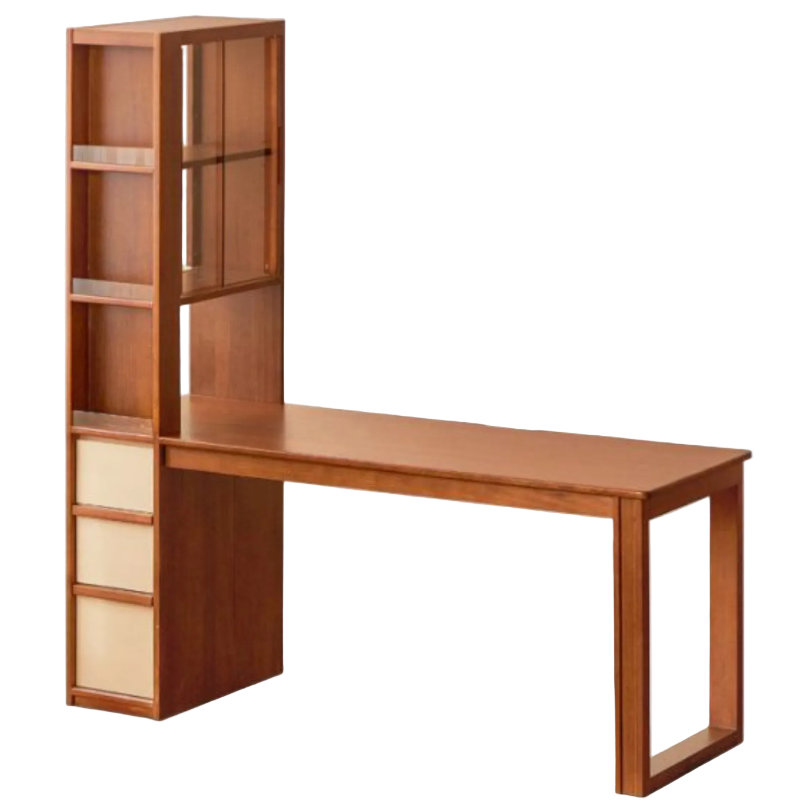 Poplar Solid Wood Retro Style Multifuntional Desk with Integrated Bookshelf