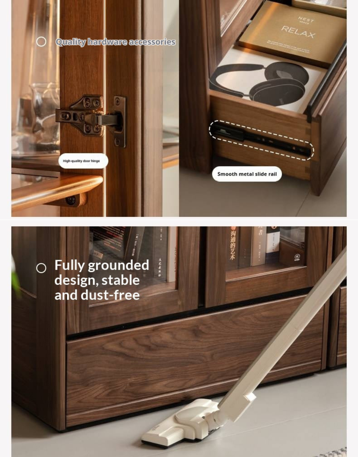 Black Walnut, Ash Solid Wood Modern Study Glass Bookcase