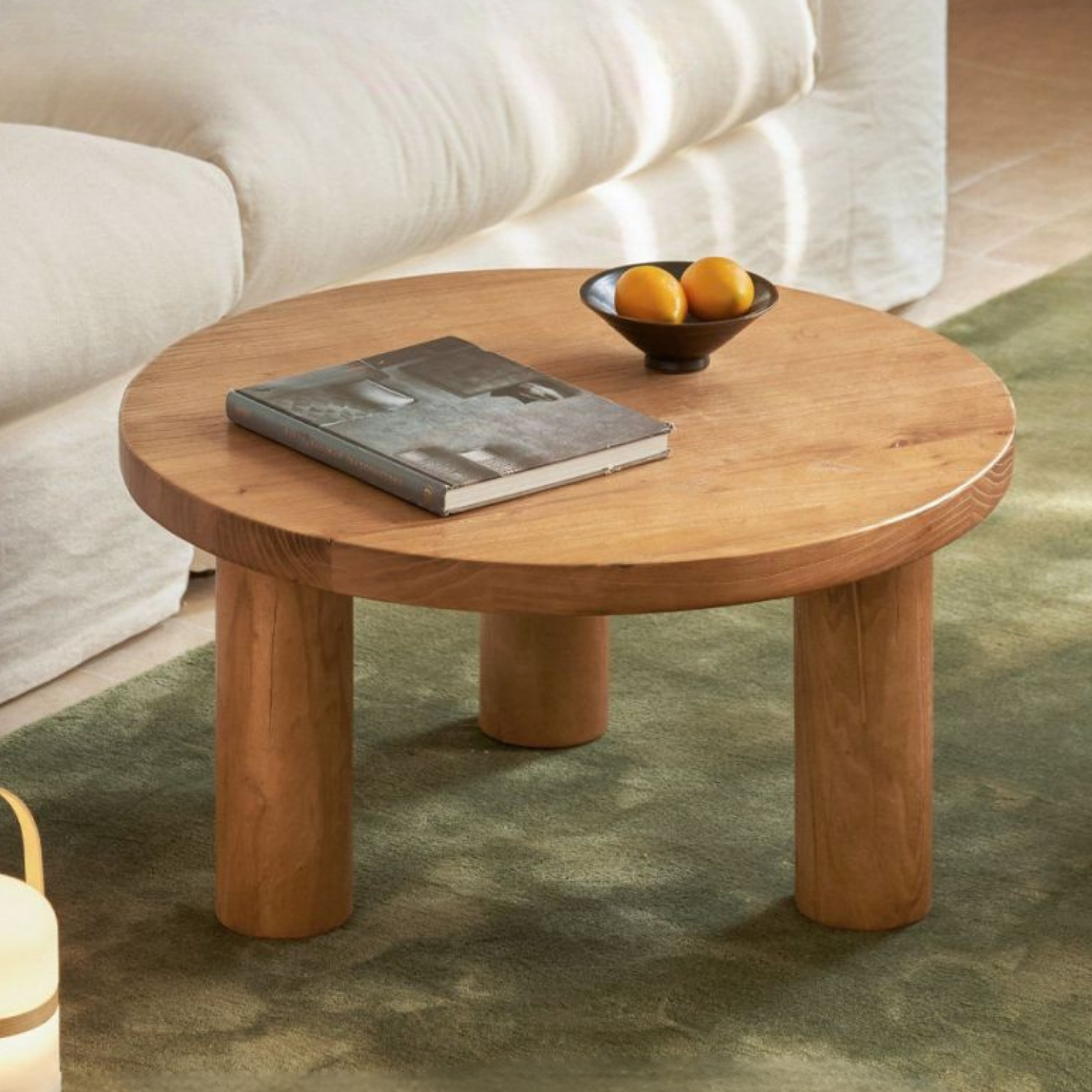 Elm Solid Wood Round Tea Table with Wind-Inspired Design