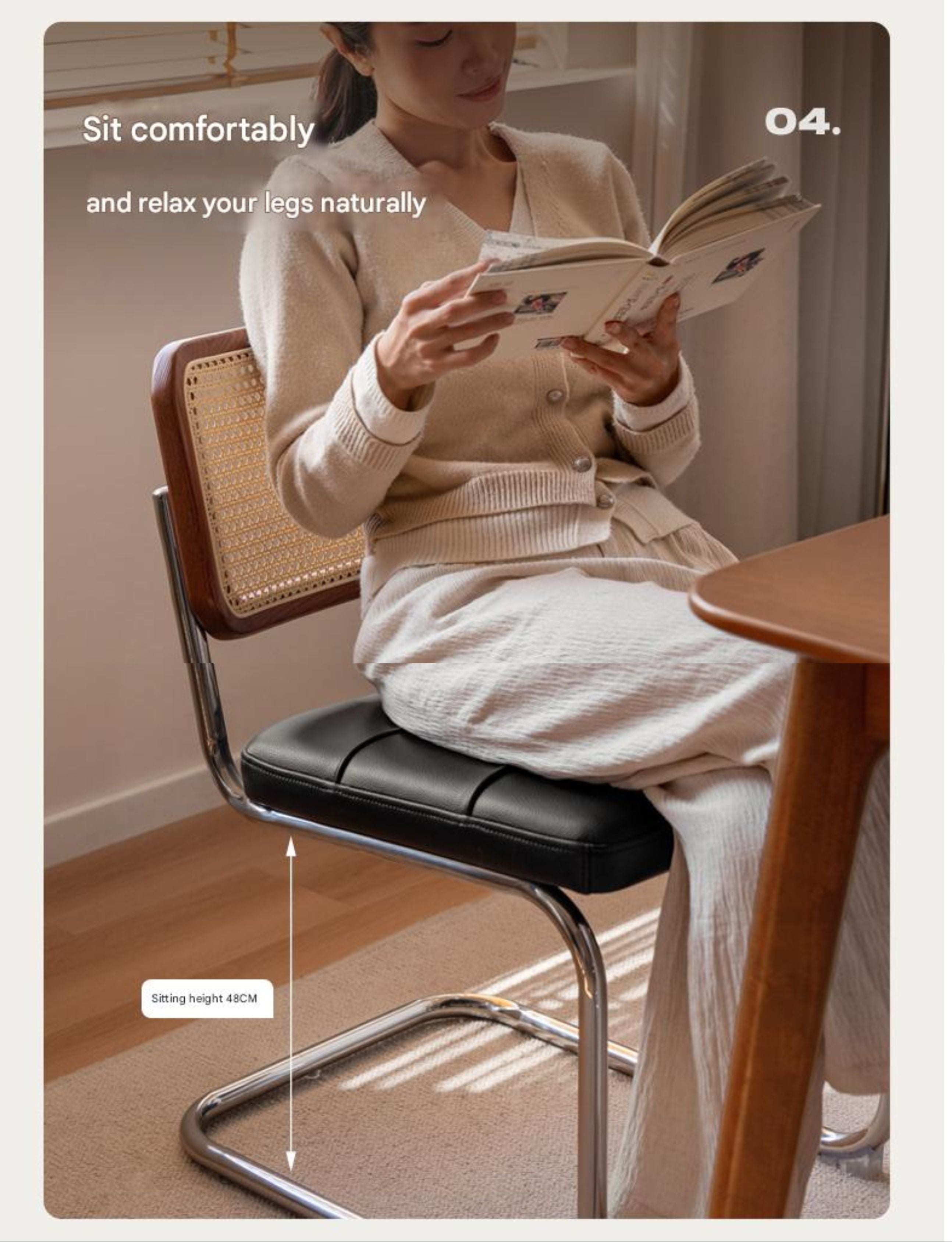 4 pcs Oak Solid Wood leather Soft Suspended Chair