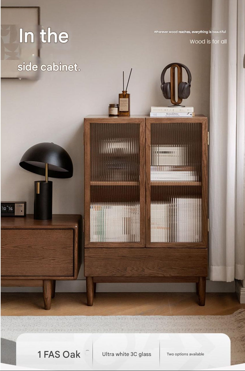 Oak, Solid Rubberwood Modern Side Cabinet.