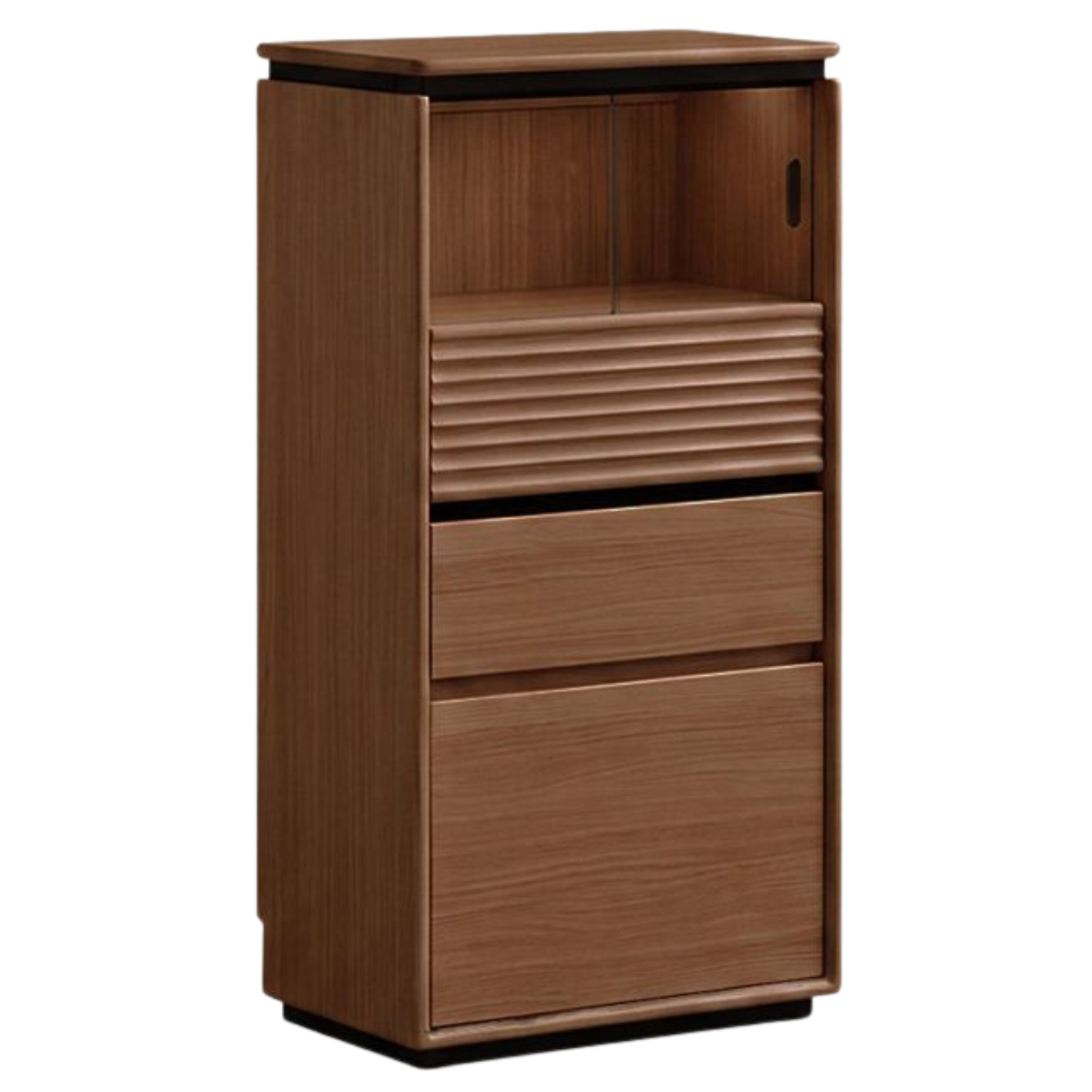 Black Walnut, Ash, Oak Solid Wood Tall Side Cabinet with Louvered Sliding Door and LED Lighting