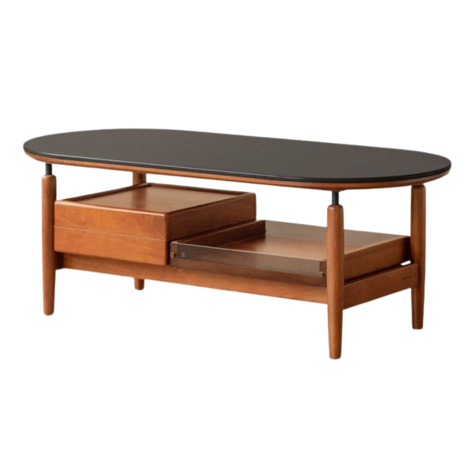 Tulipwood Solid Wood Coffee Table with Rock Slab Top in Retro Style