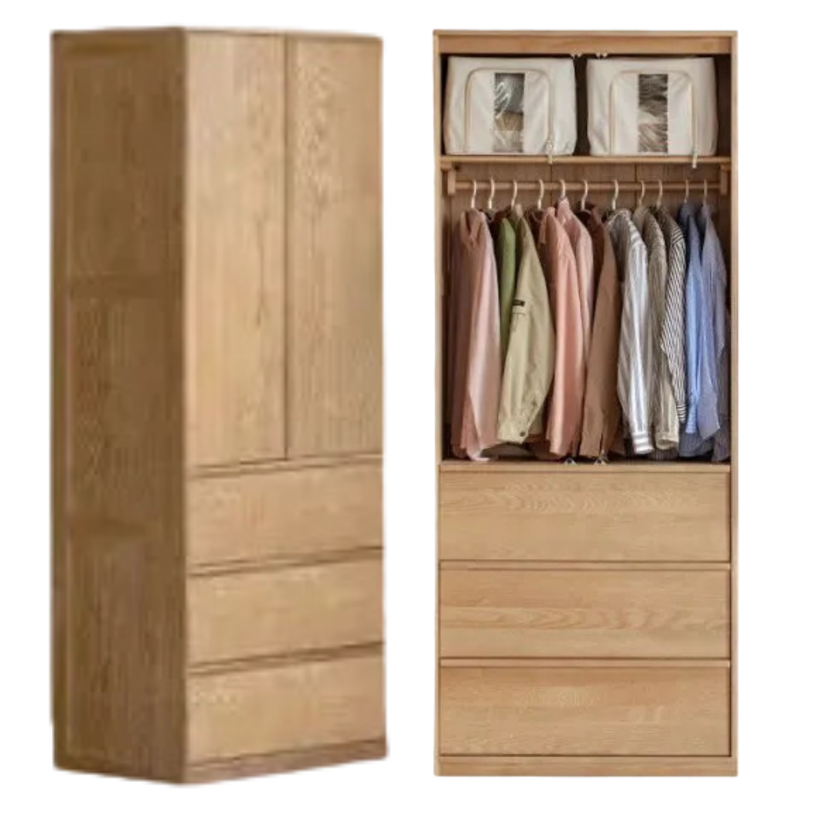 Ash Solid Wood Wardrobe with Minimalist Design and Storage Space