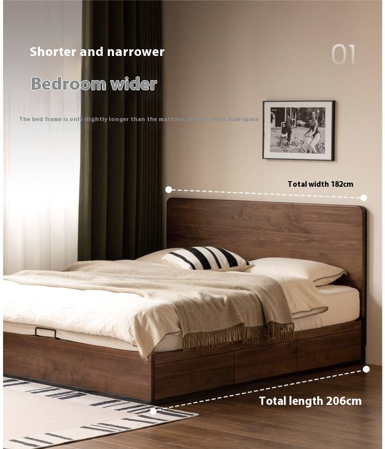 Black Walnut Solid Wood Light Luxury Box Bed