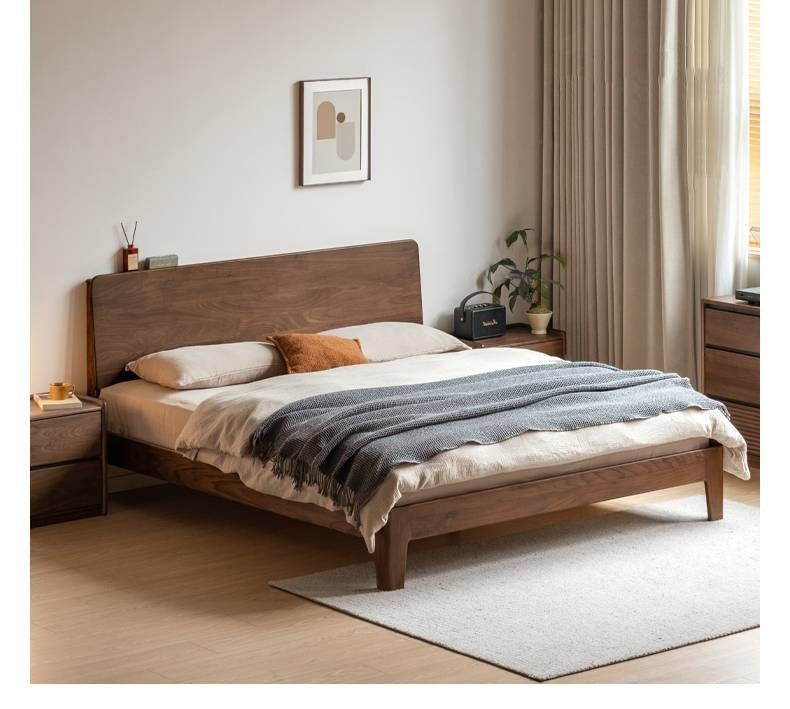 Black Walnut, Golden Sandalwood Solid Wood Italian Style Light Luxury Bed
