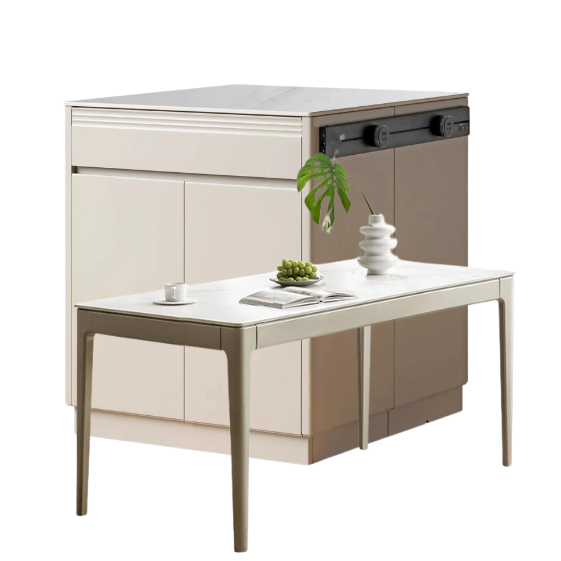 Tulipwood Solid Wood Light Luxury Rock Plate Island Dining Table, Dining Buffet