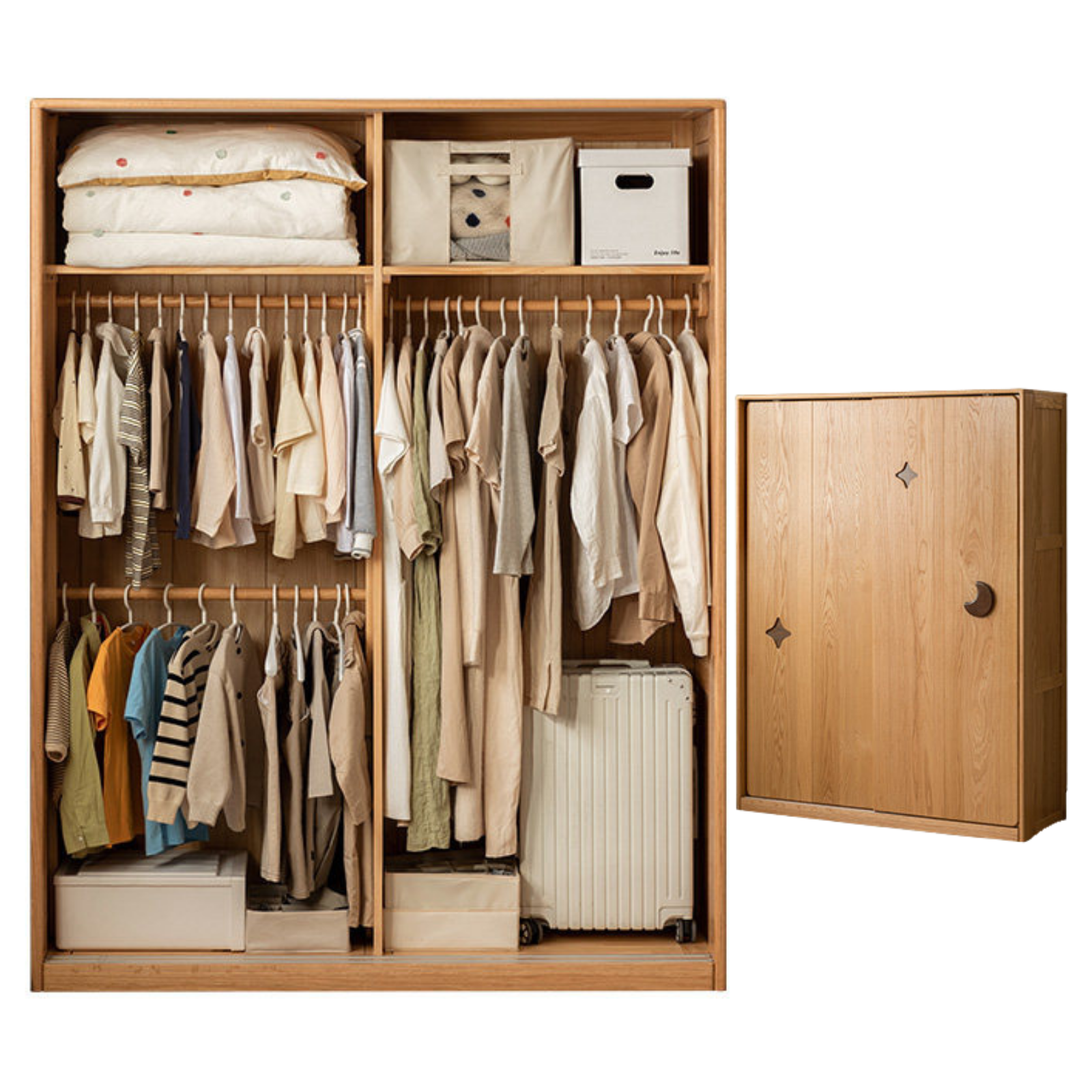 Oak Solid Wood Kids Sliding Door Wardrobe