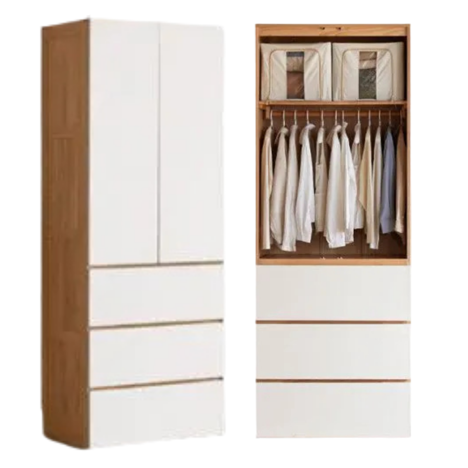 Oak Solid Wood Wardrobe with Double Doors