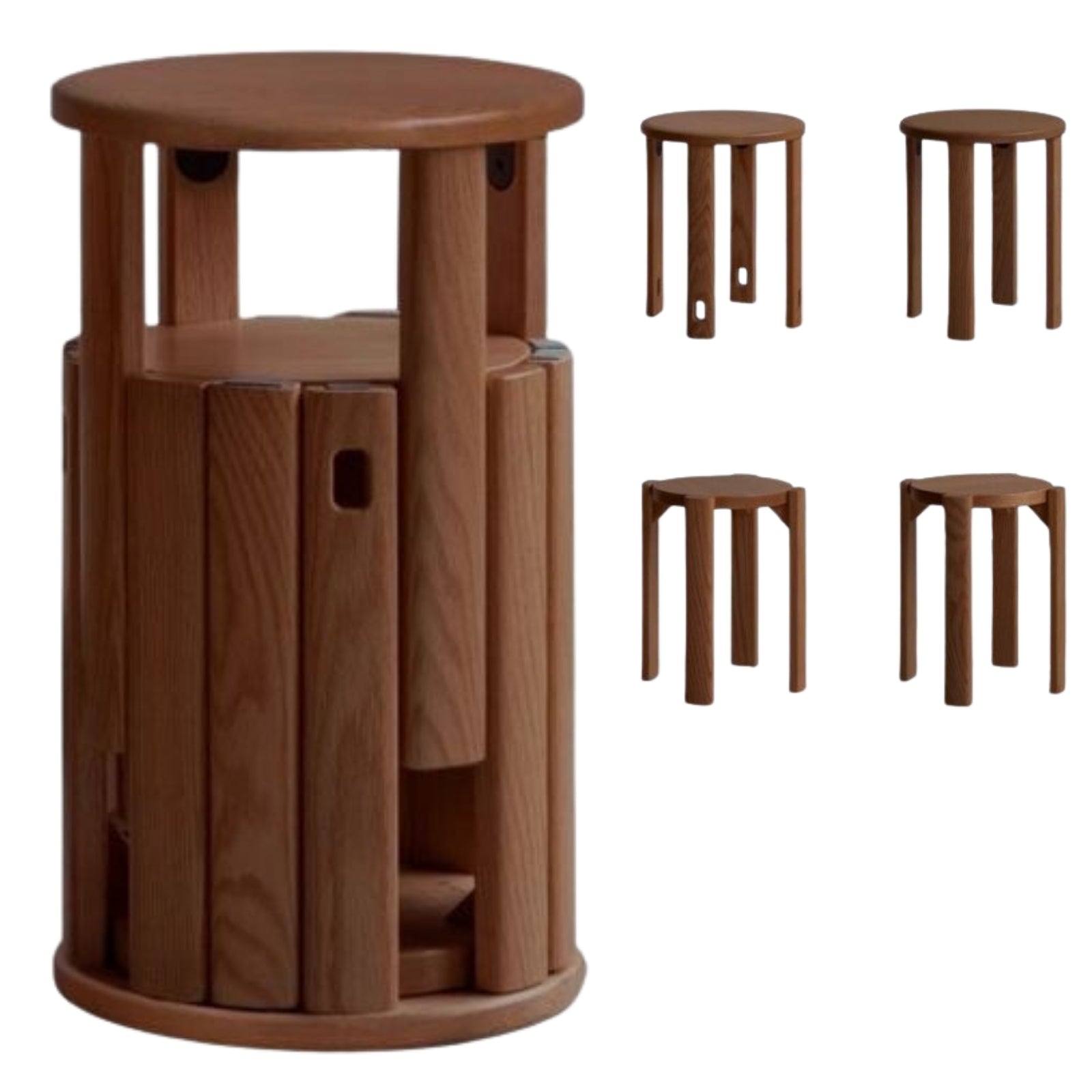 Black Walnut, Ash Oak, Solid Rubberwood Solid Wood Stacking Stool