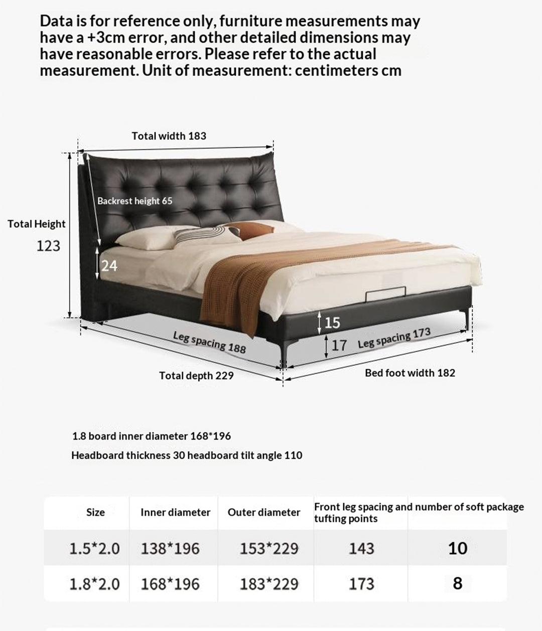 Genuine Leather Upholstered Double Bed in Solid Wood Frame