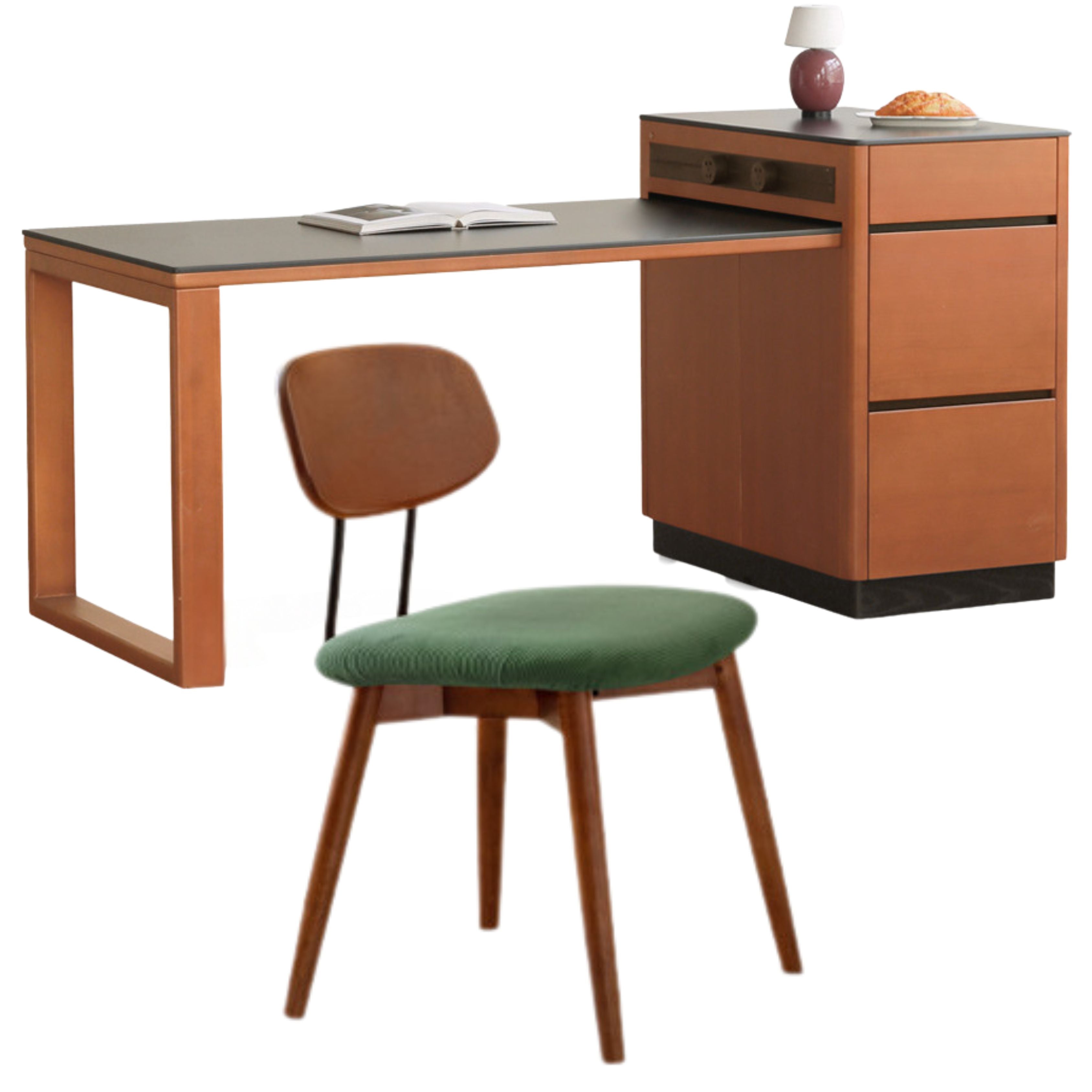 Poplar Solid Wood Island Retro Retractable Rock Plate Table Integrated