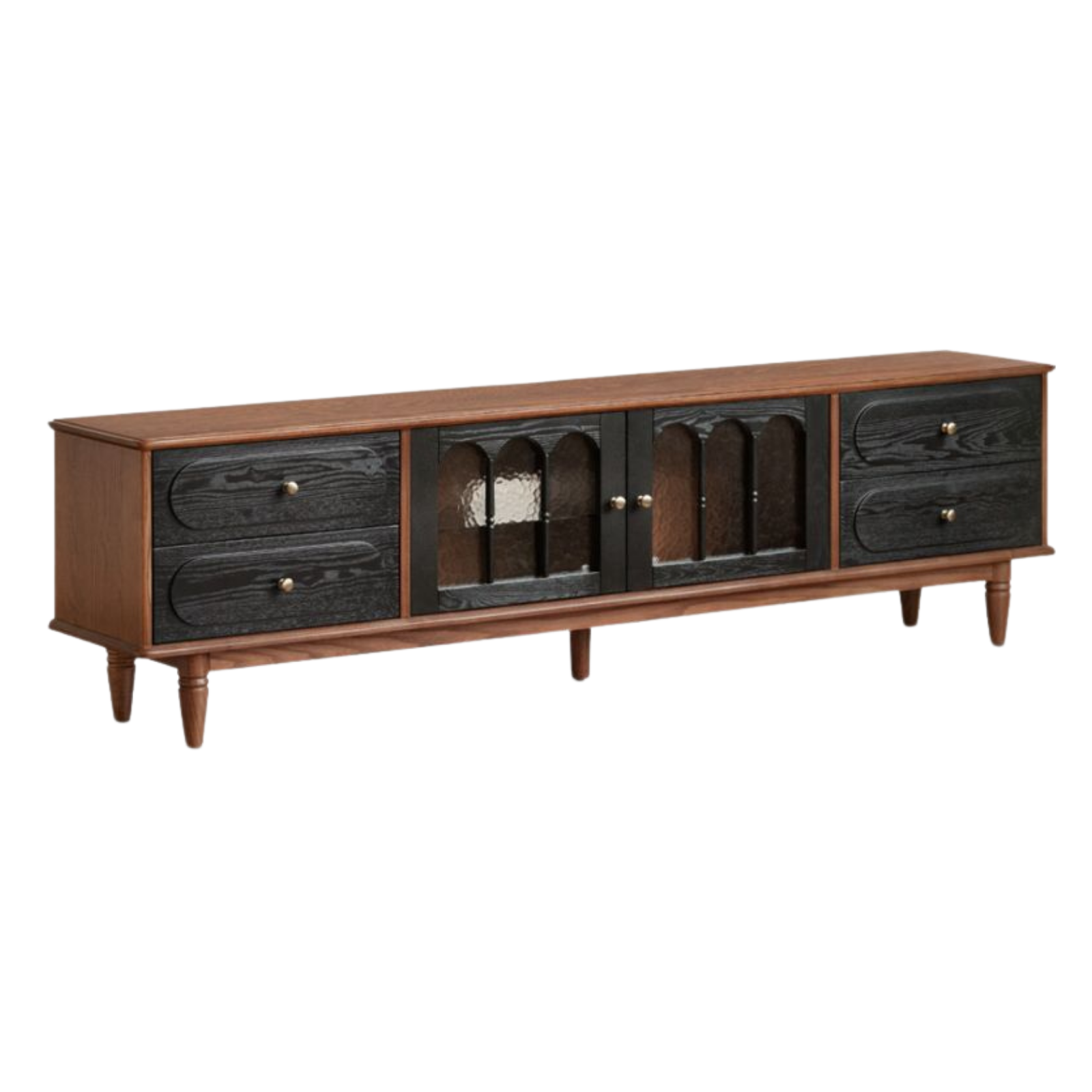 Black Walnut, Ash Solid Wood TV Cabinet with Integrated Storage, Vintage Style Floor Cabinet