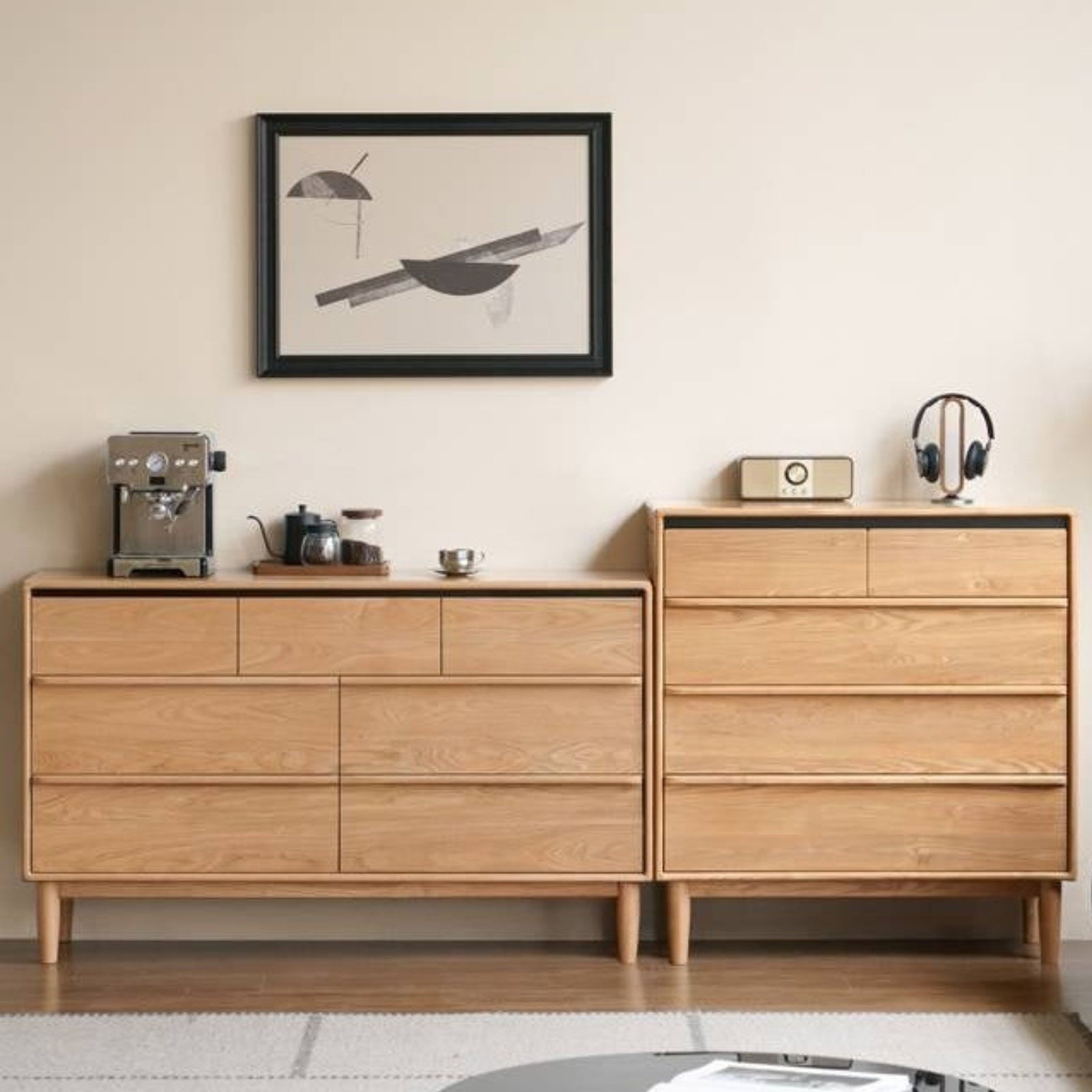 Oak, Ash Solid Wood Modern Storage  Drawer Cabinet
