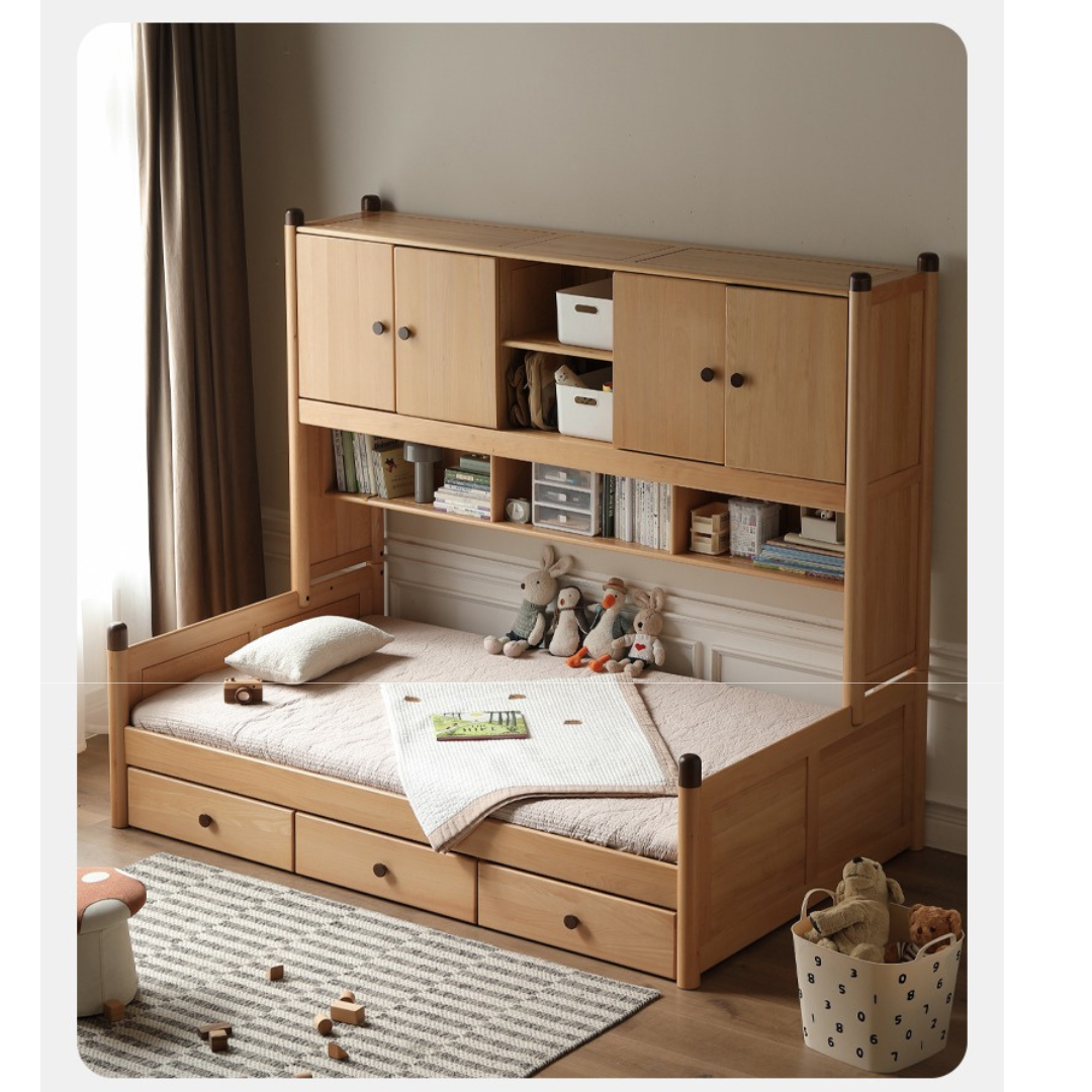 Multi-function bed with storage oak solid wood-
