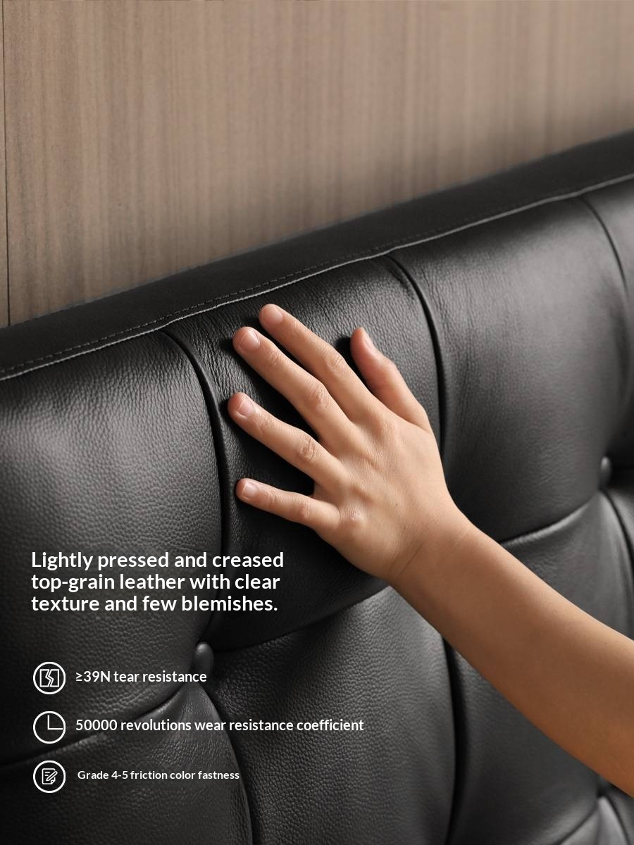 Genuine Leather Bed in Light Luxury Style