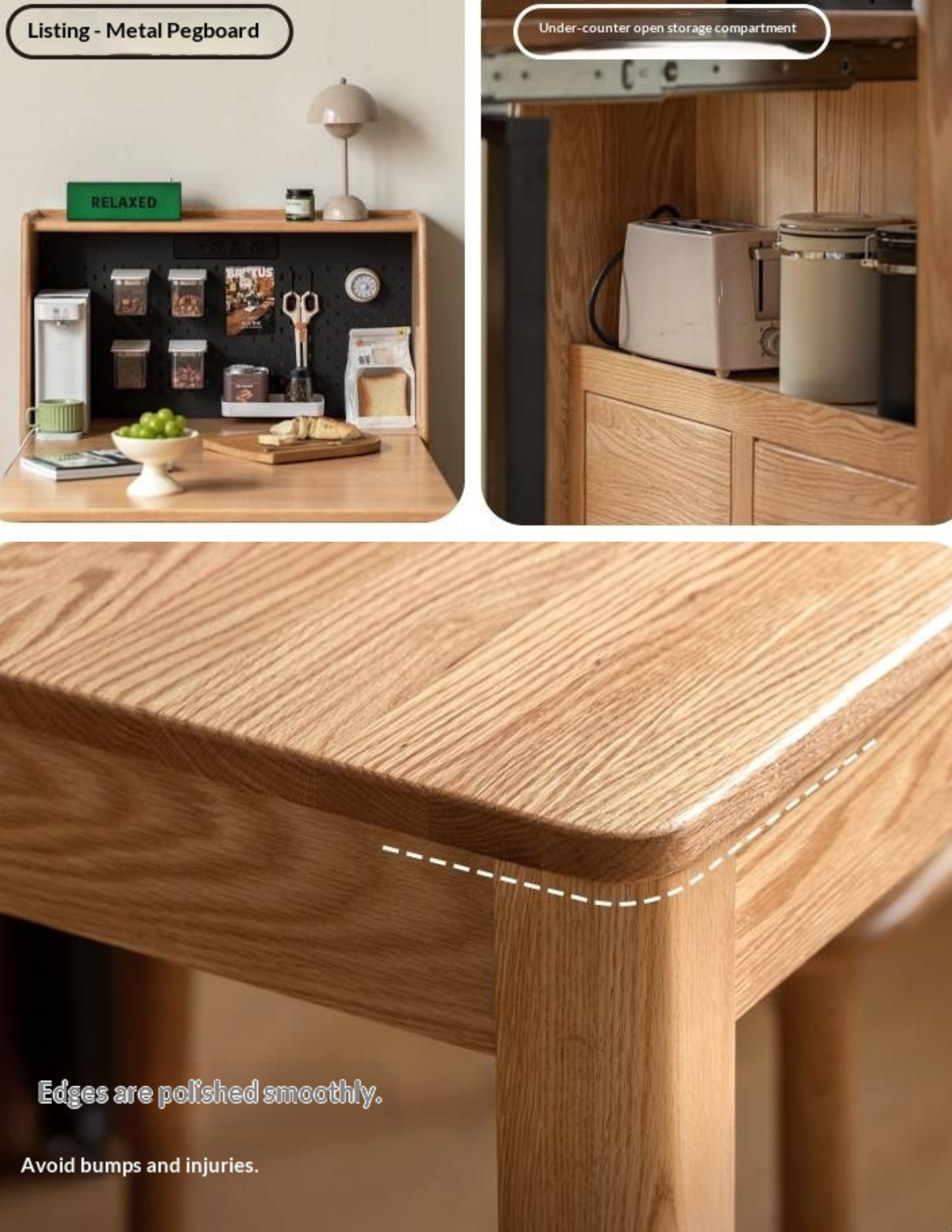 Oak Solid Wood Modern Minimalist Extendable Dining Table