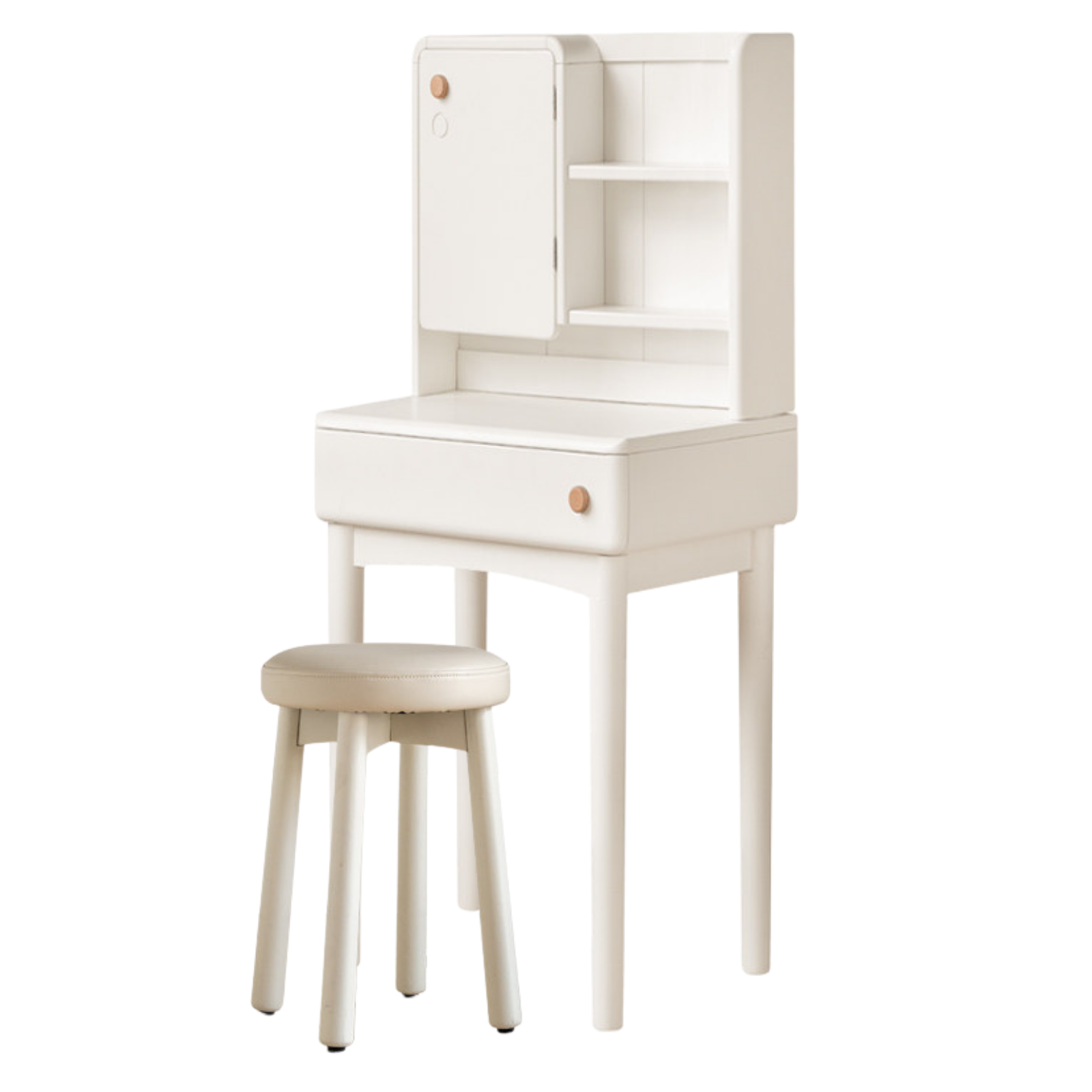 Solid Rubberwood Cream Style Vanity Table With Makeup Mirror.