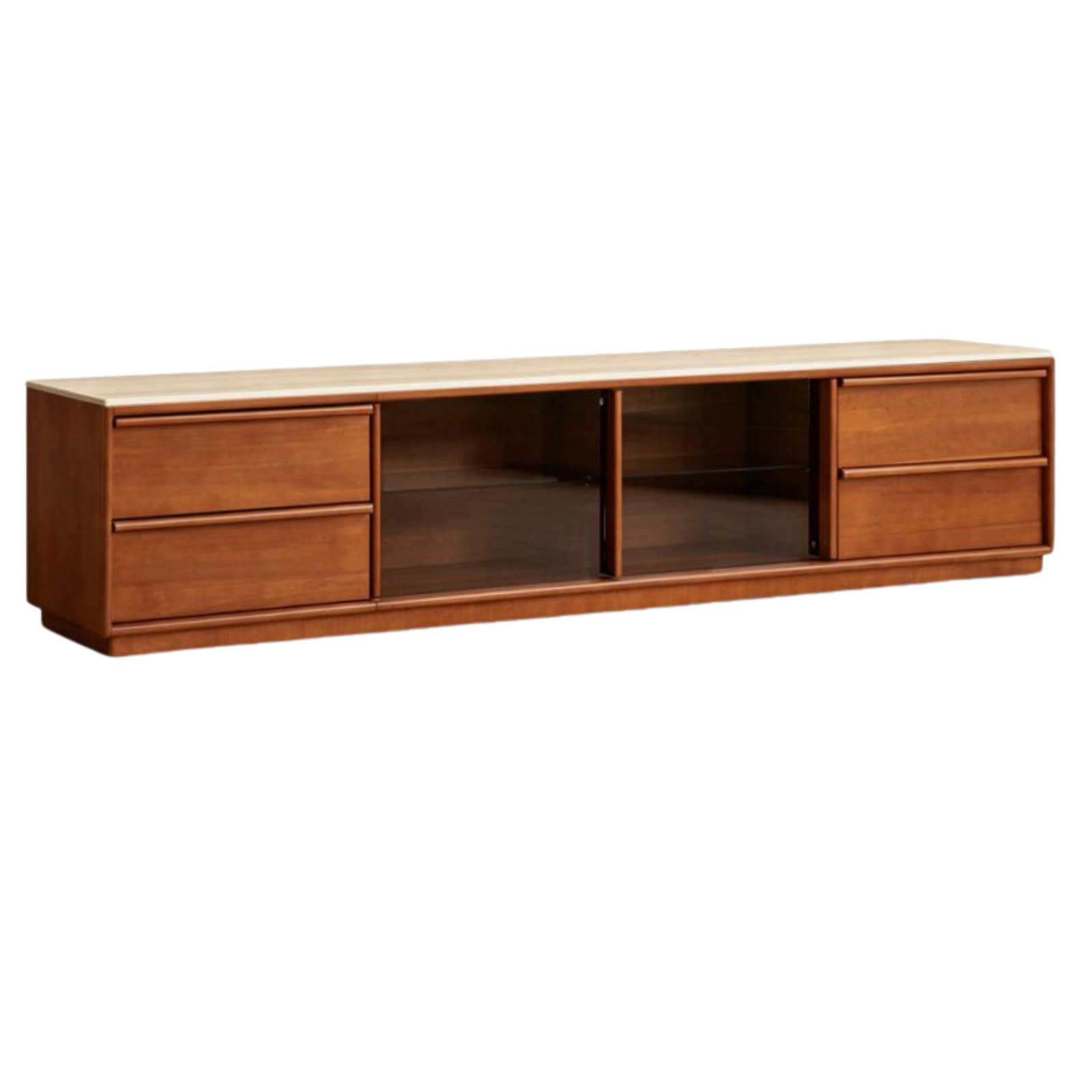 Poplar Solid Wood Stone Top TV Stand with Sliding Glass Doors