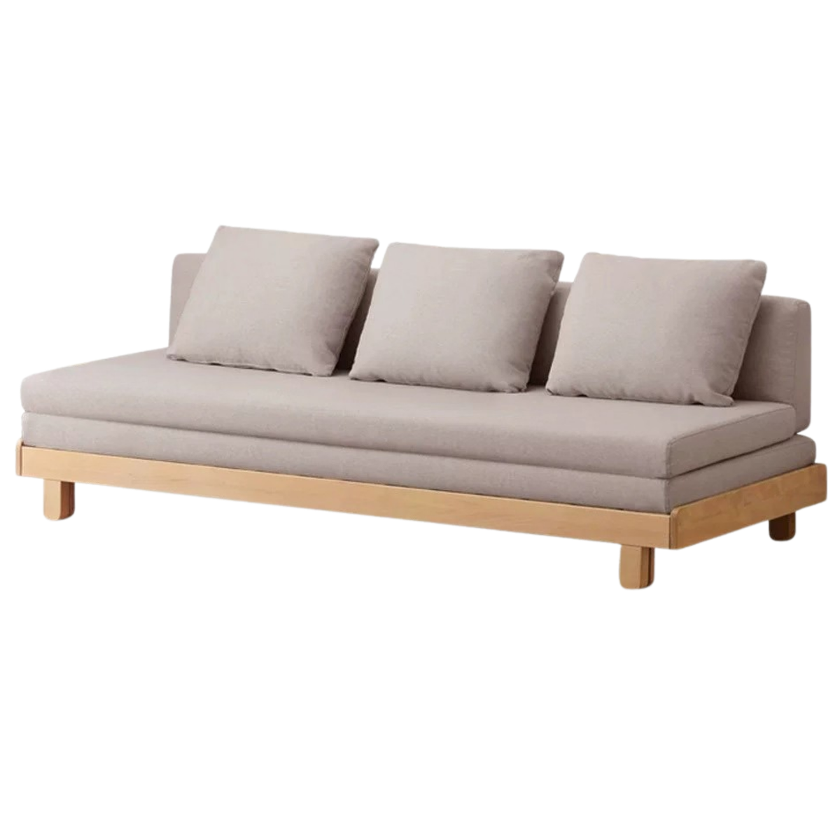 Beech Solid Wood Armless Wood Frame Futon Sofa with Slatted Base