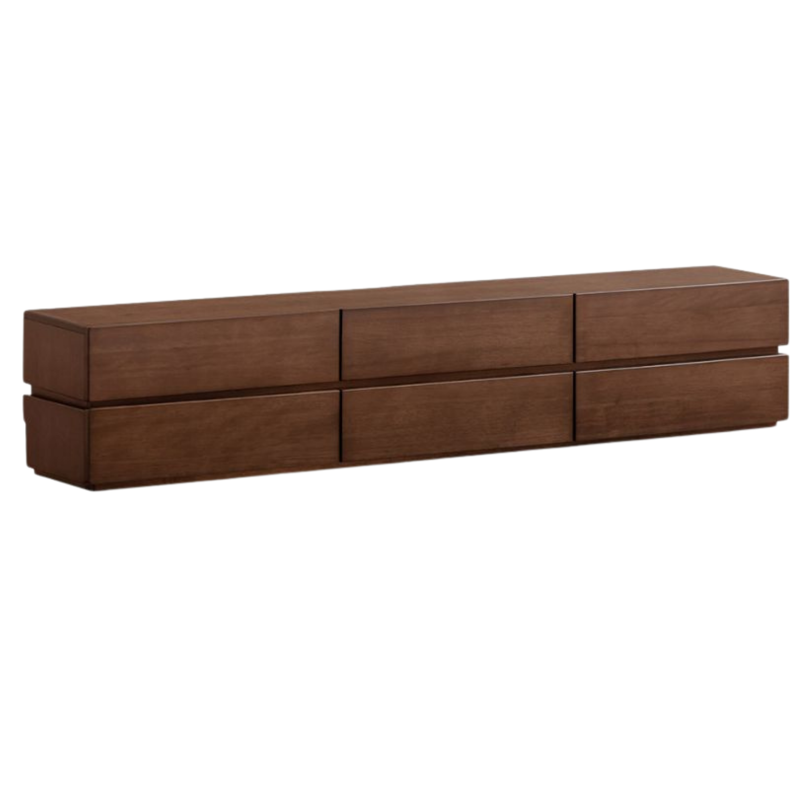 Solid Longan Hardwood Floating Media Console with Push-Open Drawers