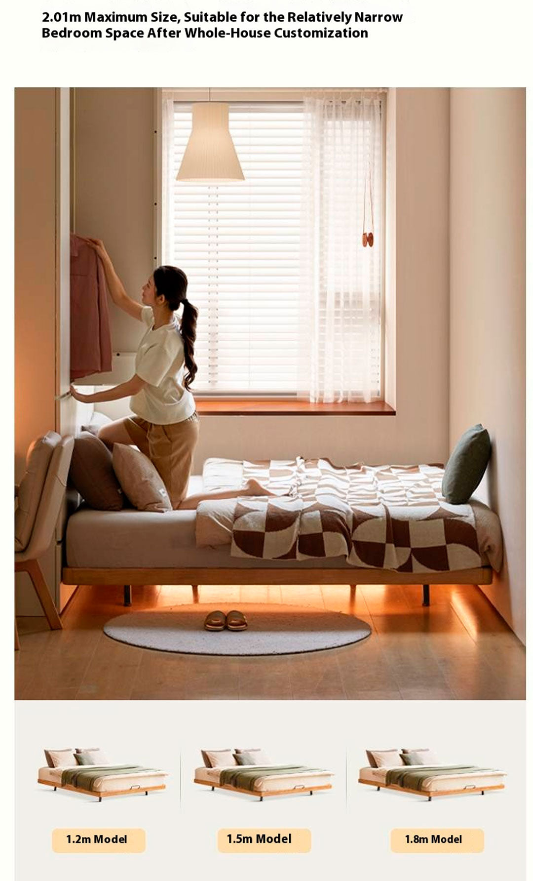 Rubberwood Solid Wood Japanese Style Suspended Platform Bed, Headboard-Free Bed