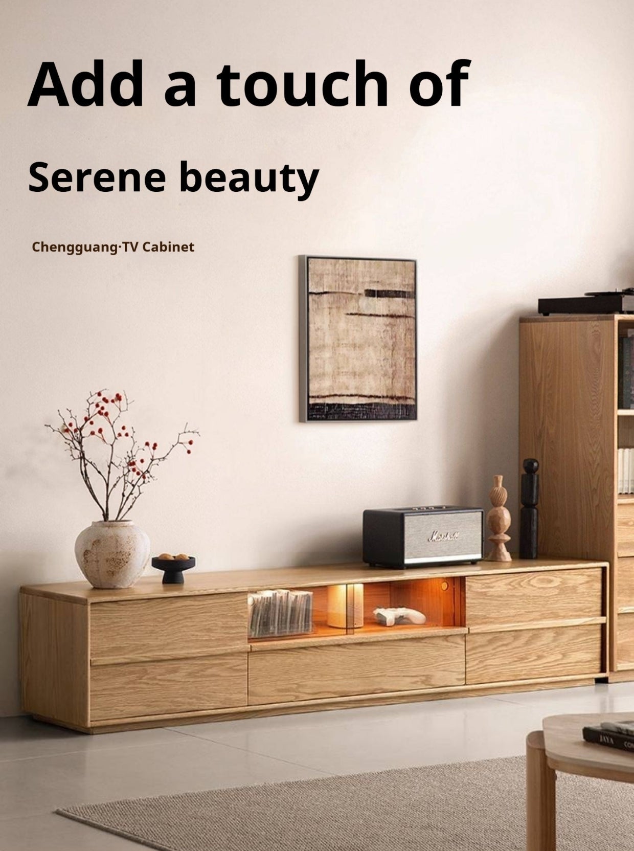 Oak, Ash Solid Wood Wabi-sabi Style TV Cabinet
