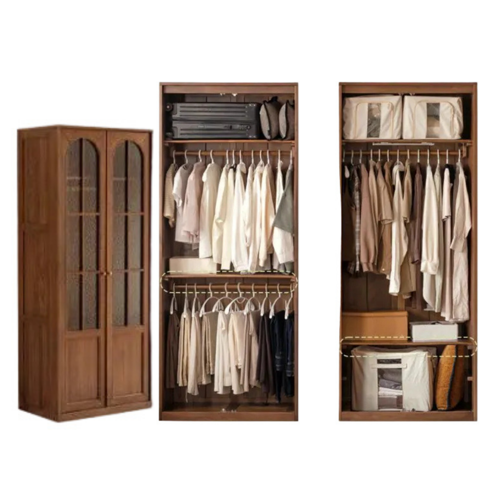 Black Walnut Solid Wood Wardrobe with French Retro Style and Double Doors