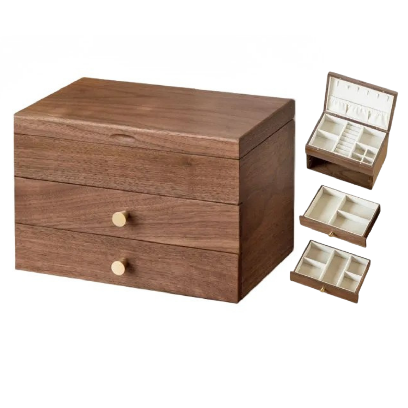 Black Walnut Solid Wood Jewelry Box with Large Capacity for Earrings and Necklaces