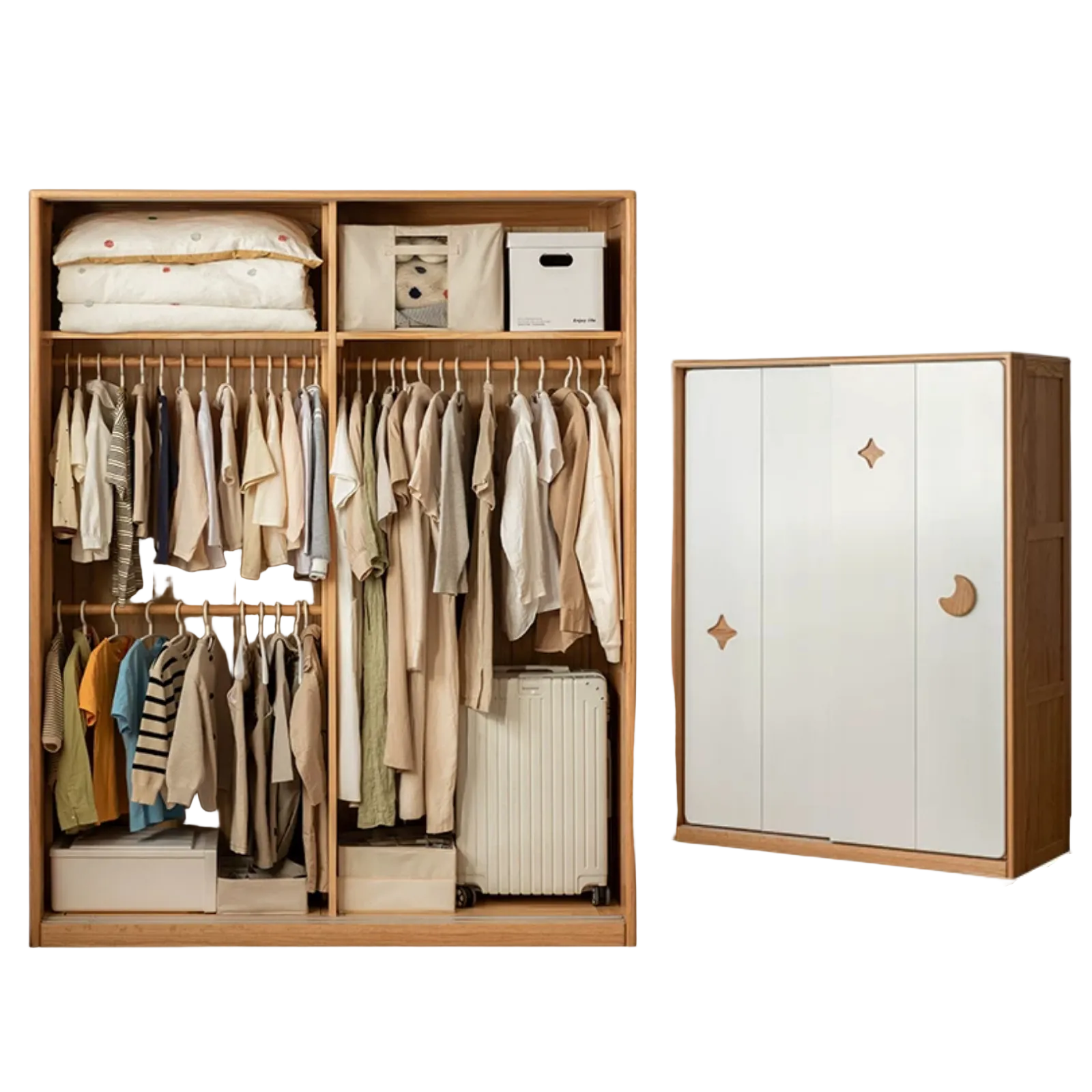 Oak Solid Wood, Solid RubberWood  Kids Sliding Door Wardrobe