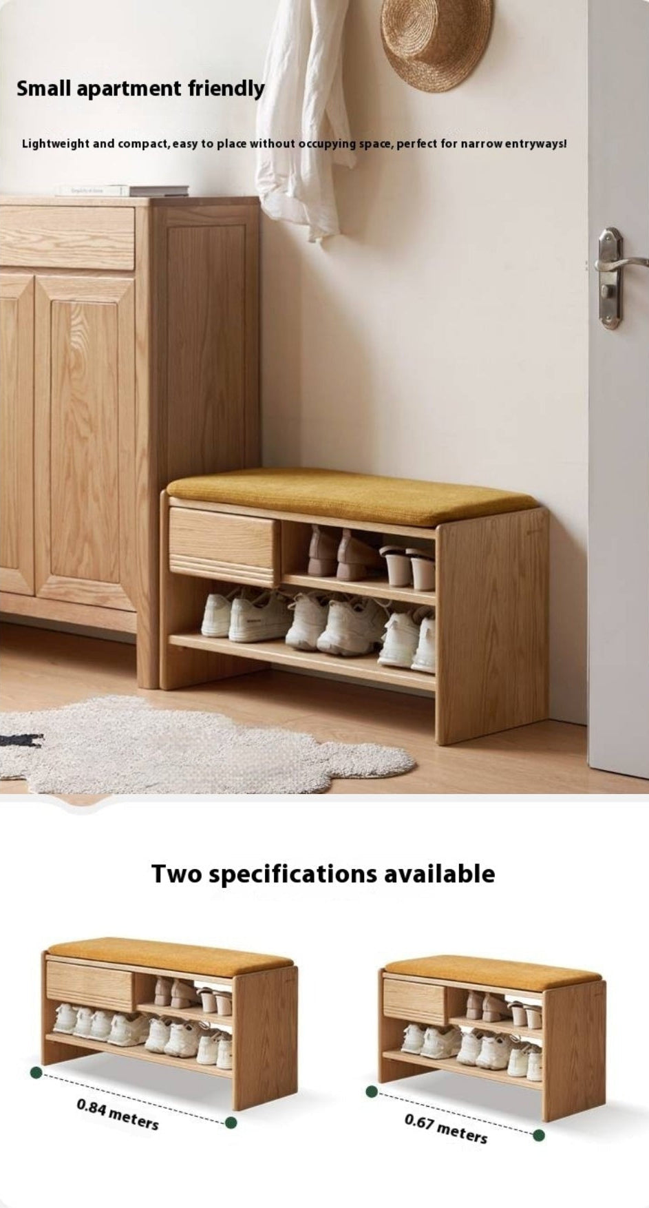 Oak Solid Wood Shoe Changing Stool