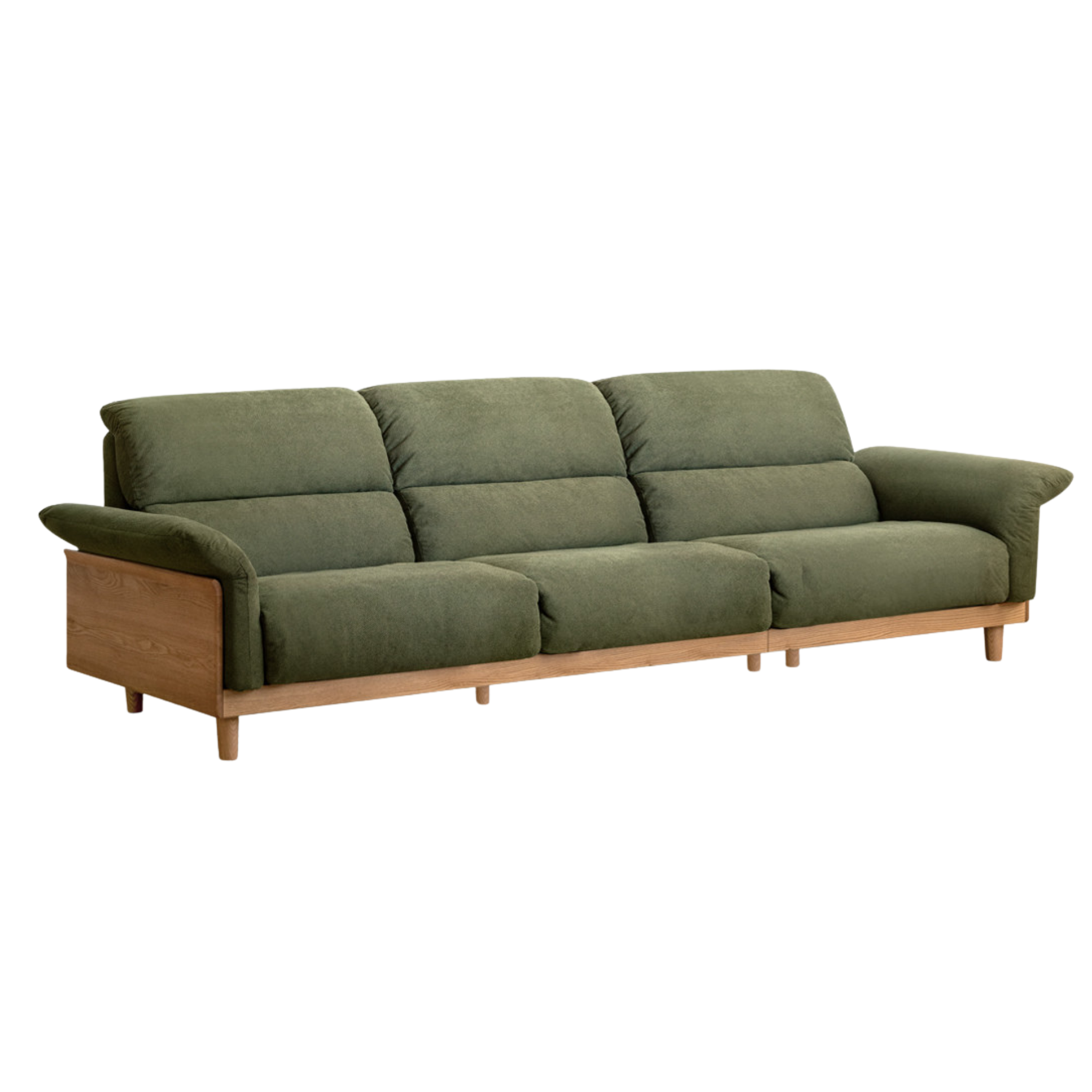 Oak Solid Wood Fabric Sofa, Couch with High Back Cushions, Durable Pet-Friendly Upholstery