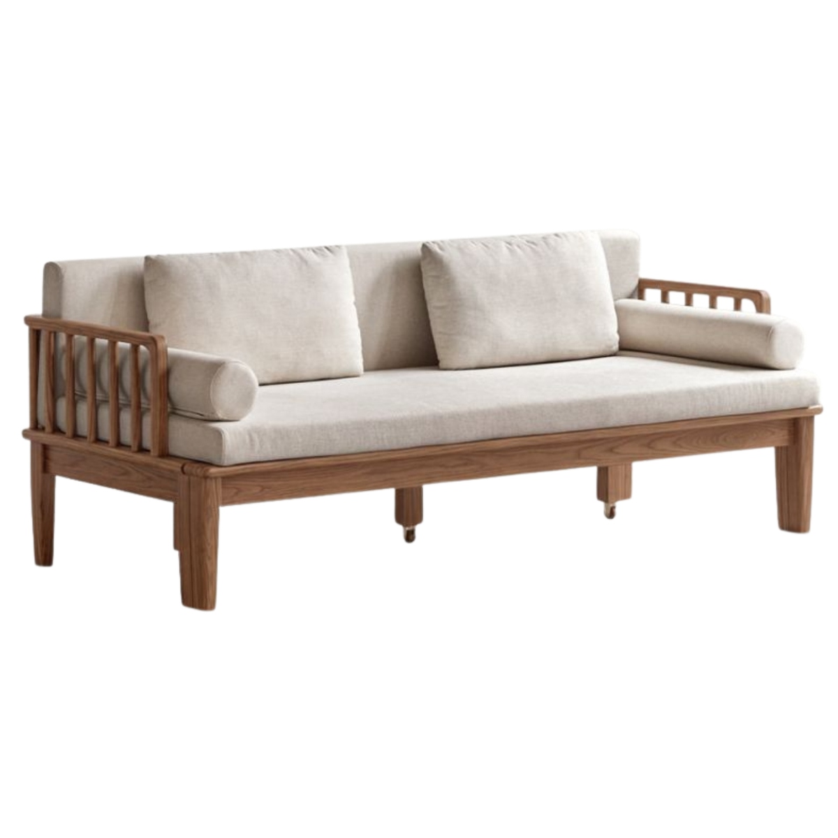 Black Walnut, Ash Solid Wood Daybed Sleeper Sofa with Slatted Wood Back and Arms