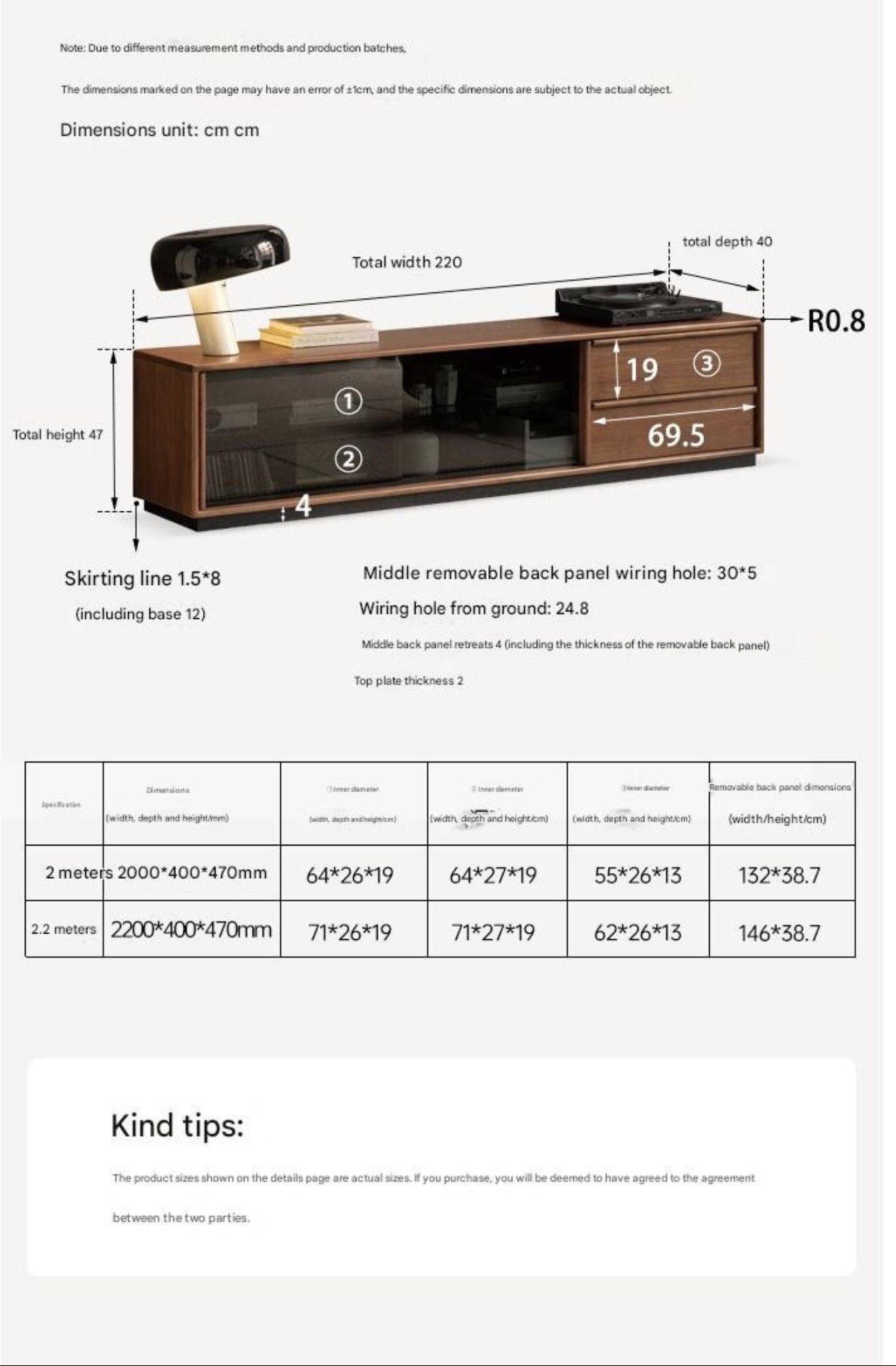Black Walnut, Oak Solid Wood Italian Light Luxury Floor TV Cabinet.