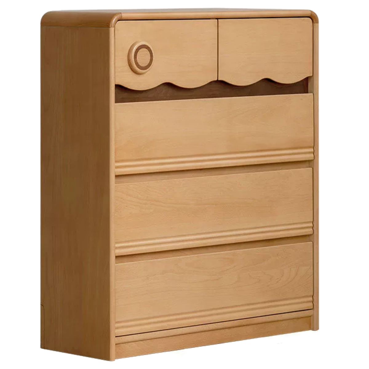 Beech Solid Wood, Solid RubberWood Scalloped Kids Dresser with Round Knobs