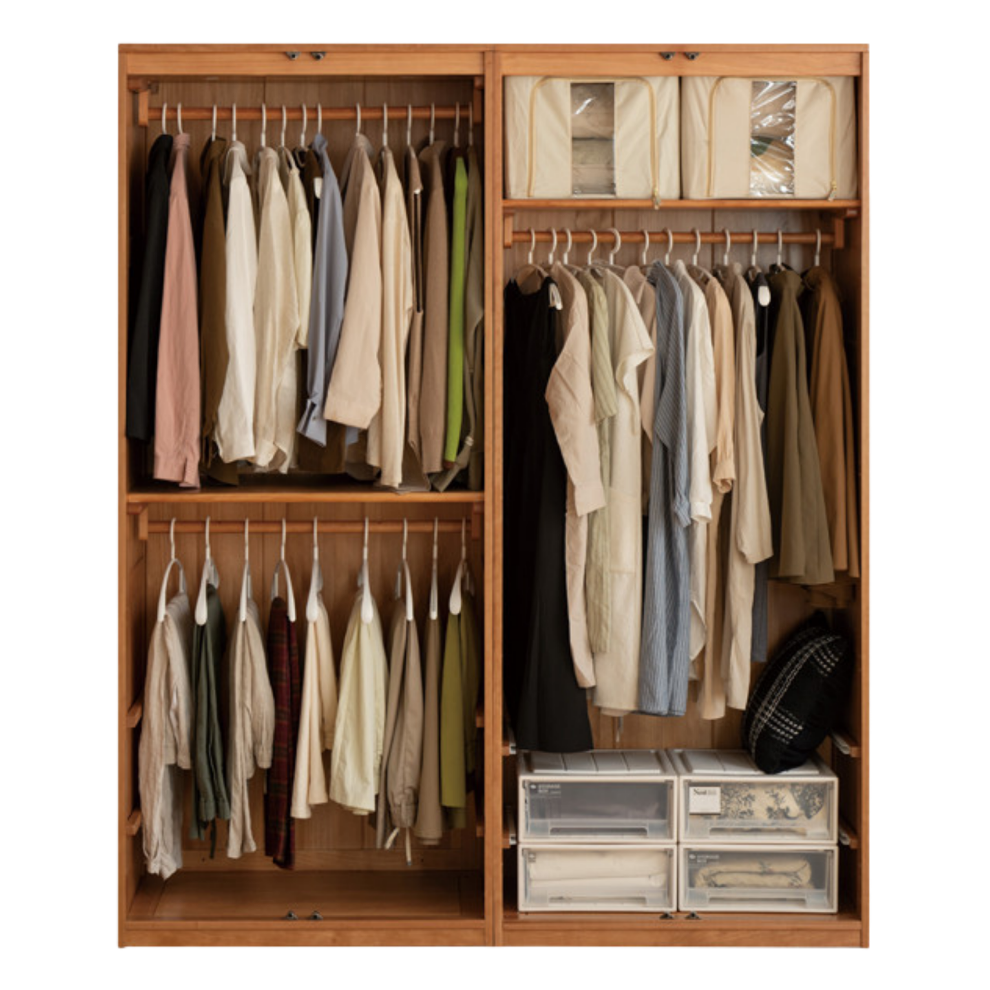Cherry Solid Wood Swing Door Rattan Wardrobe