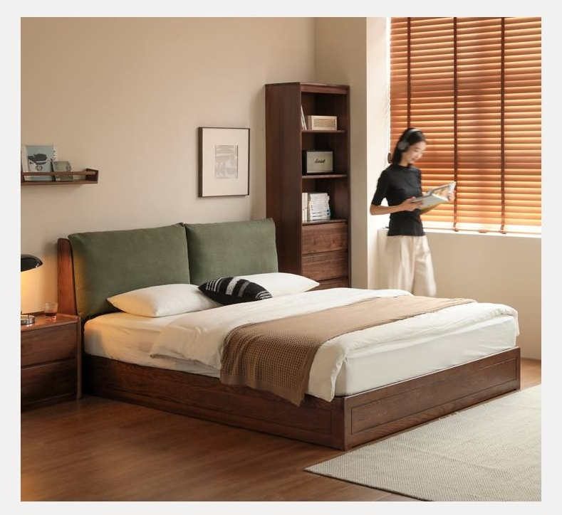Oak Solid Wood Modern Simple Fabric Soft-Padded Box Bed