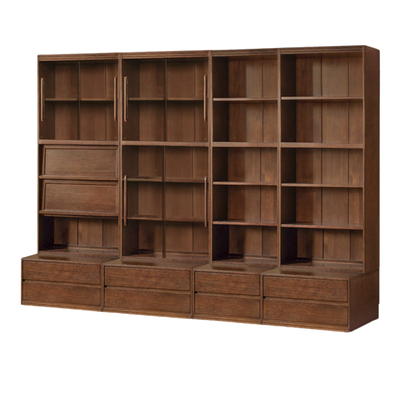 Solid Longan Hardwood, Ash Solid Wood Bookcase with Floor-to-Deck and Wall-Mounted Display Cabinet