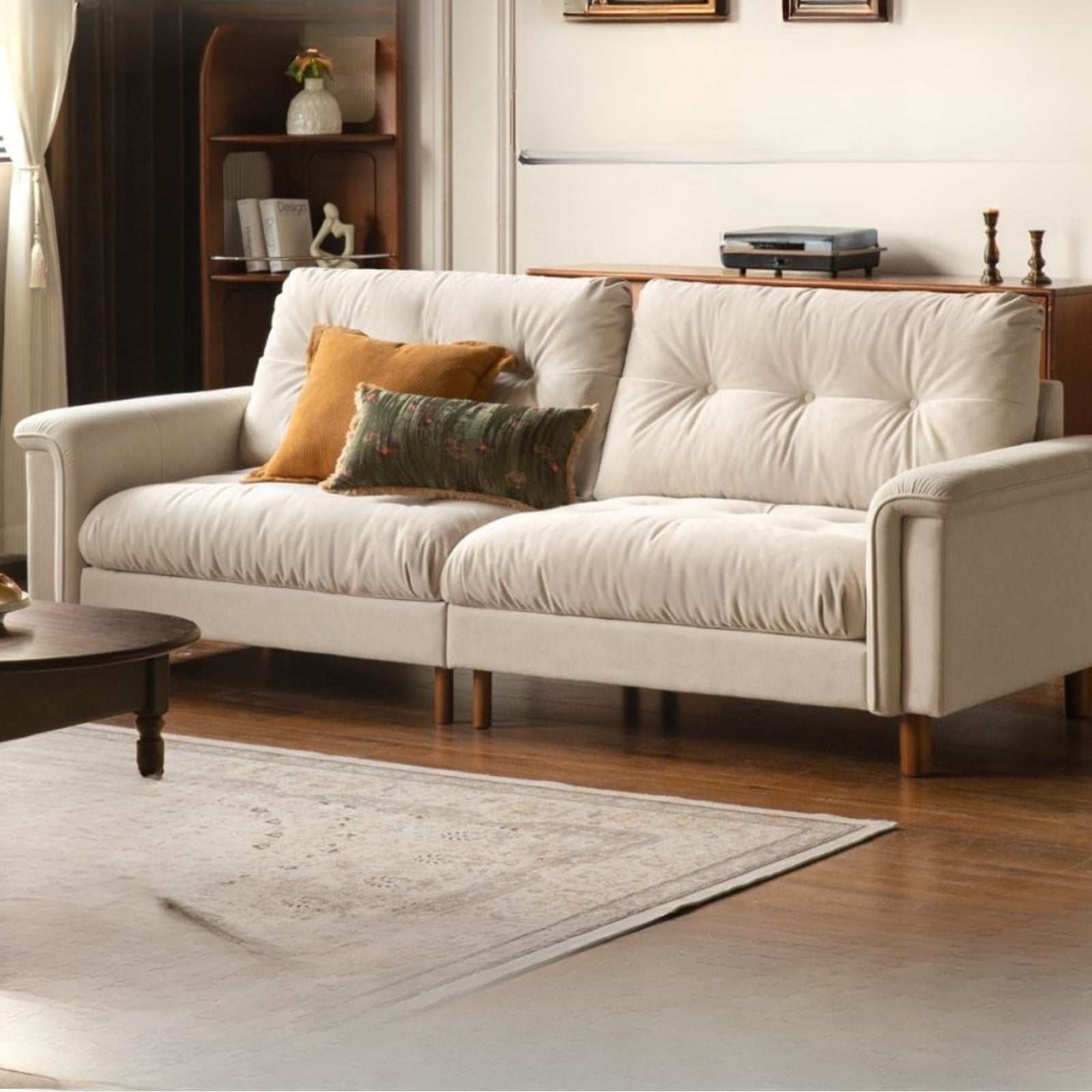 French Retro Fabric Sofa – High-Back with Pet-Friendly Scratch-Resistant Fabric