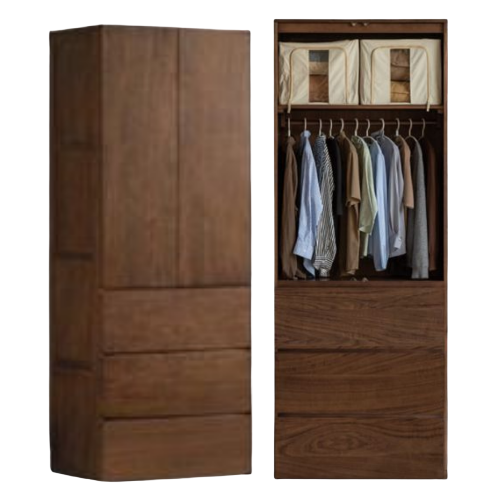 Black Walnut Solid Wood Wardrobe with Italian Style and Storage Cabinet